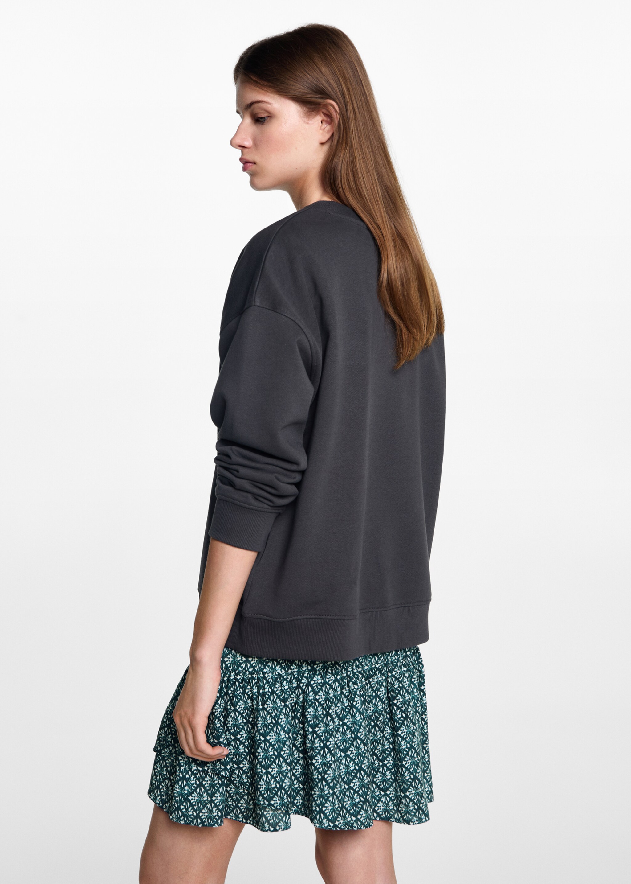 Embroidered detail cotton sweatshirt - Reverse of the article, Charcoal. Ref: 77042935-00.