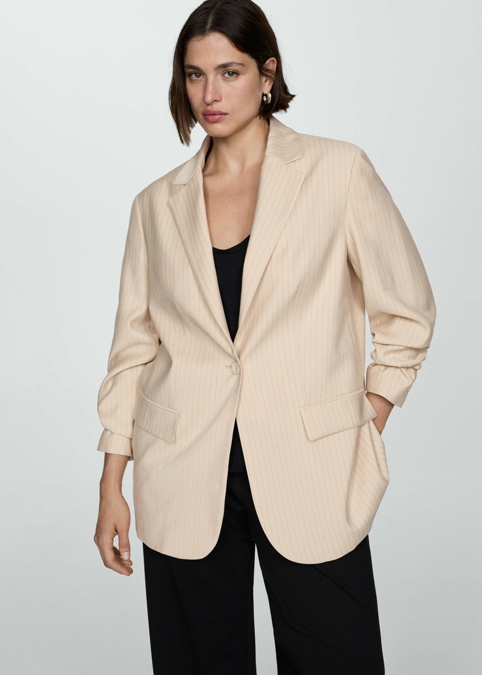 Pinstripe suit jacket - Details of the article 5, Beige. Ref: 77043265-00.