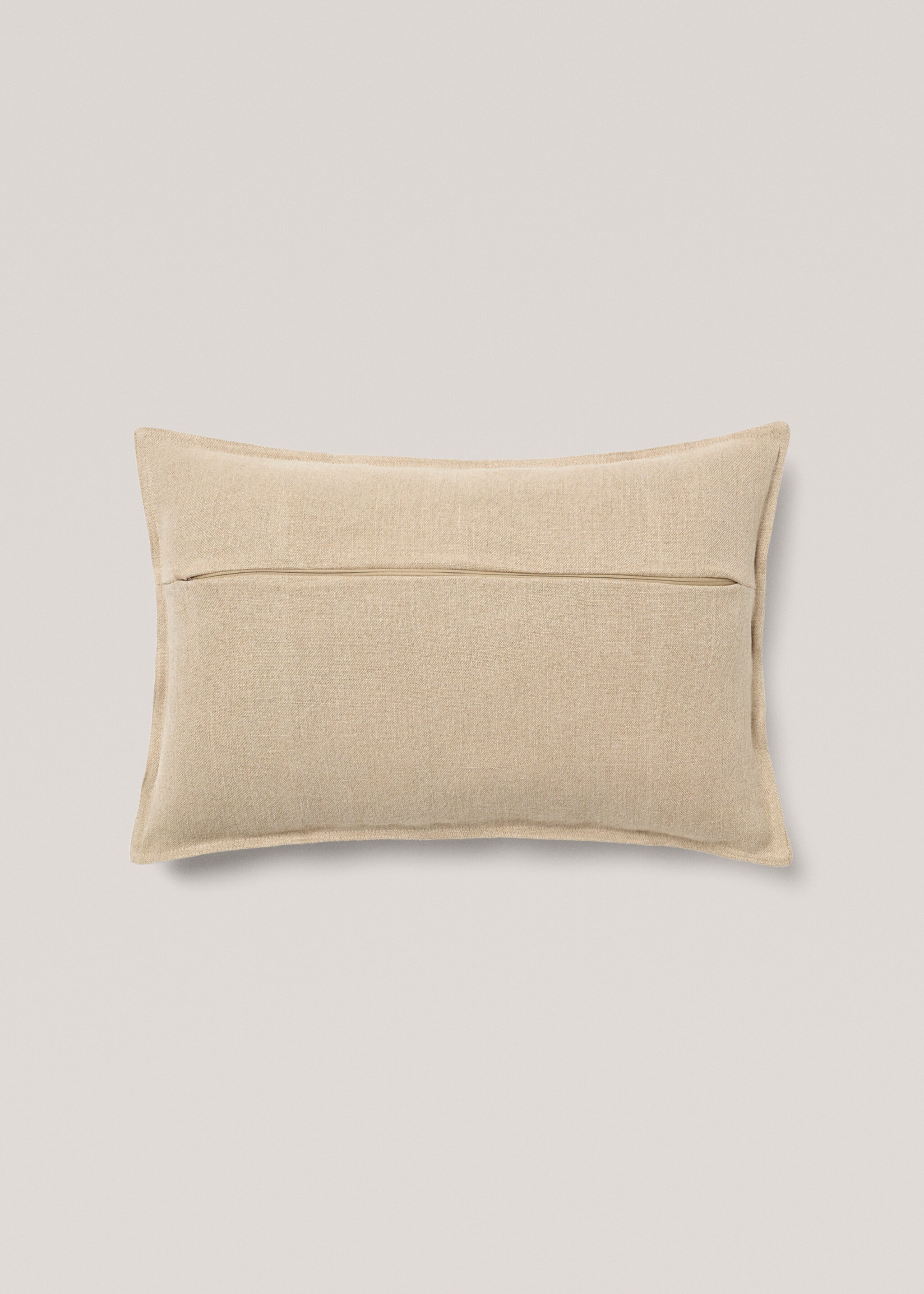 Linen stitched cushion cover 40x60cm - Details of the article 1, Beige. Ref: 77043285-00.