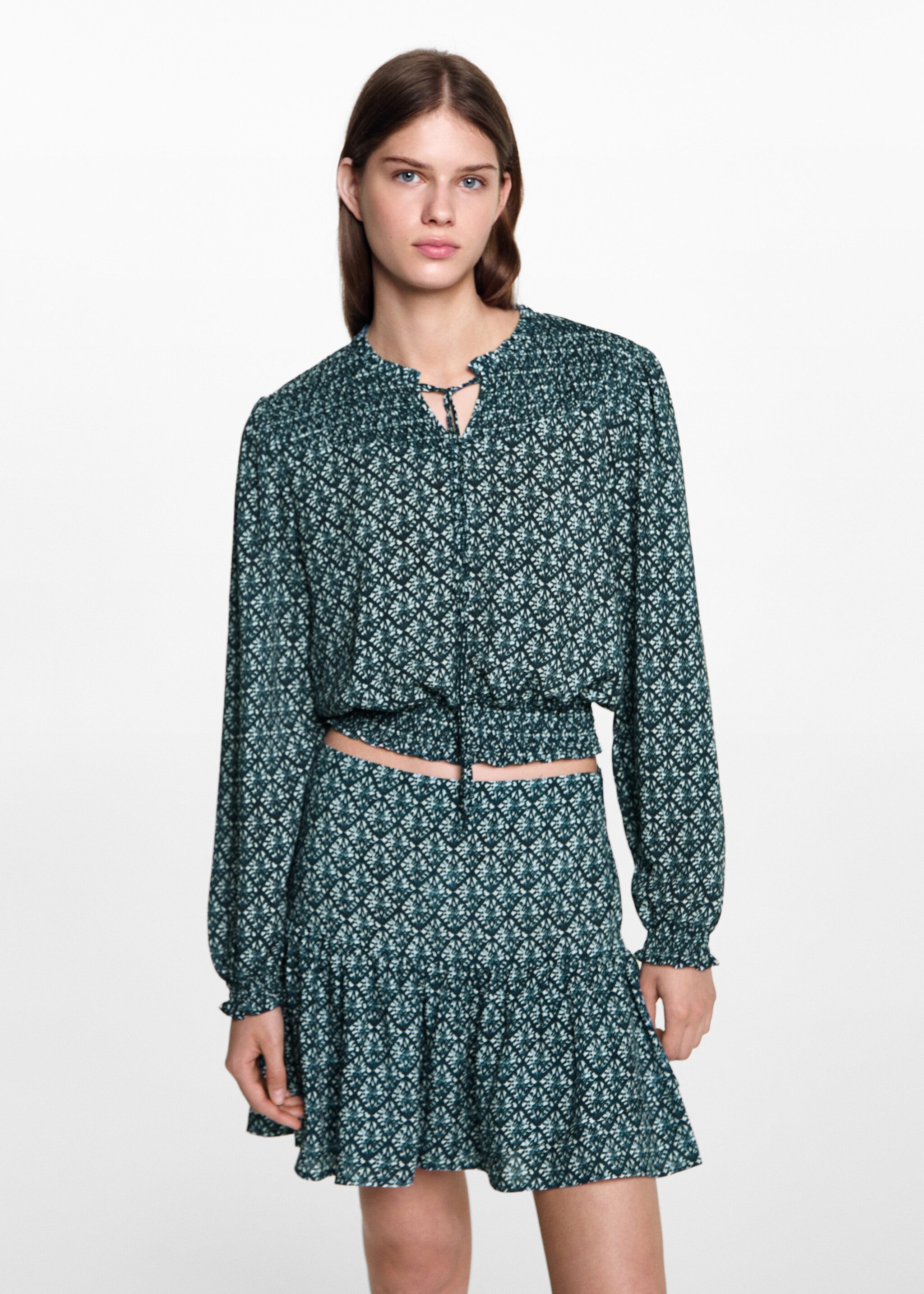 Ruffle printed skirt - Medium plane, Dark Navy. Ref: 77043292-00.