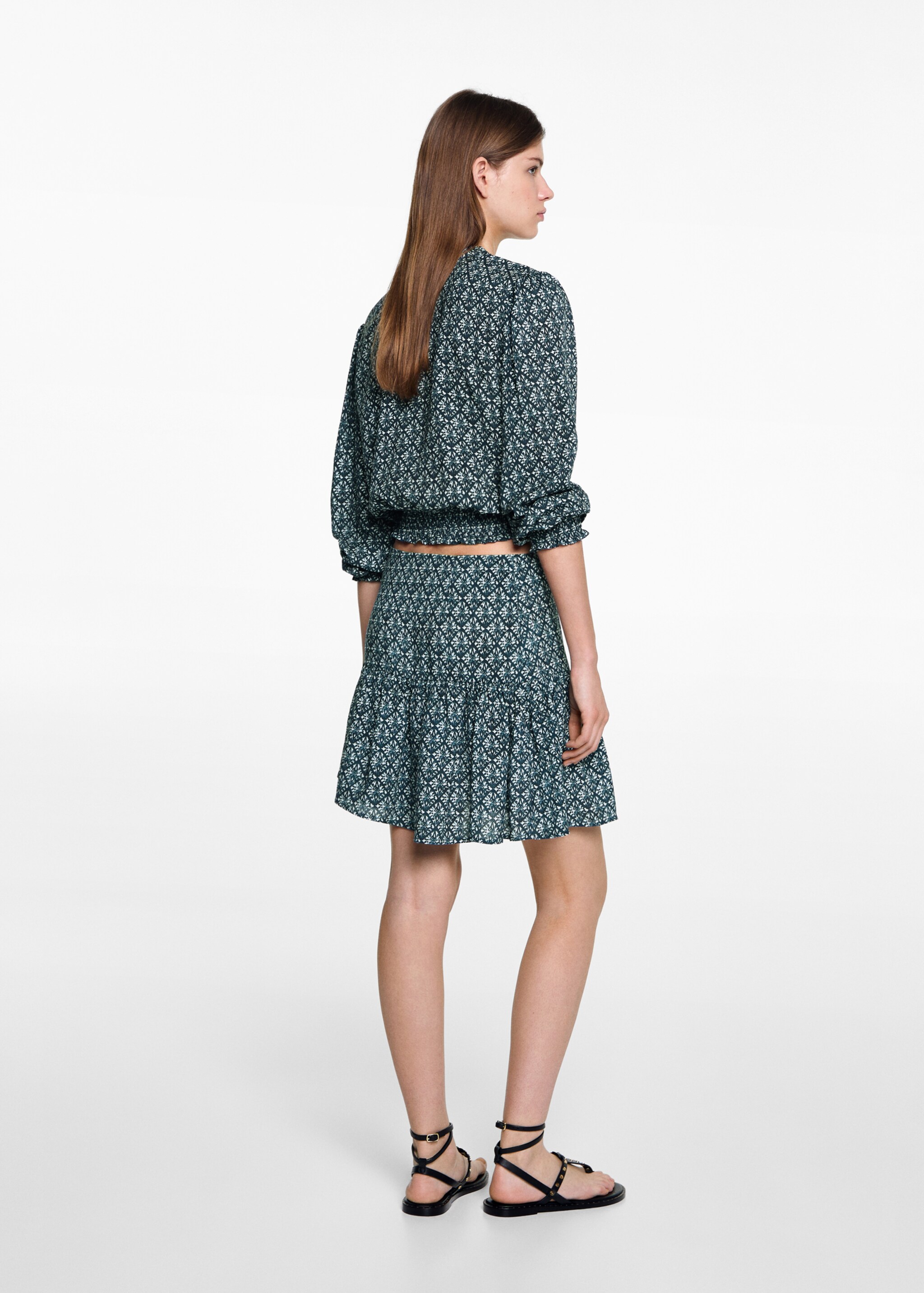 Ruffle printed skirt - Reverse of the article, Dark Navy. Ref: 77043292-00.