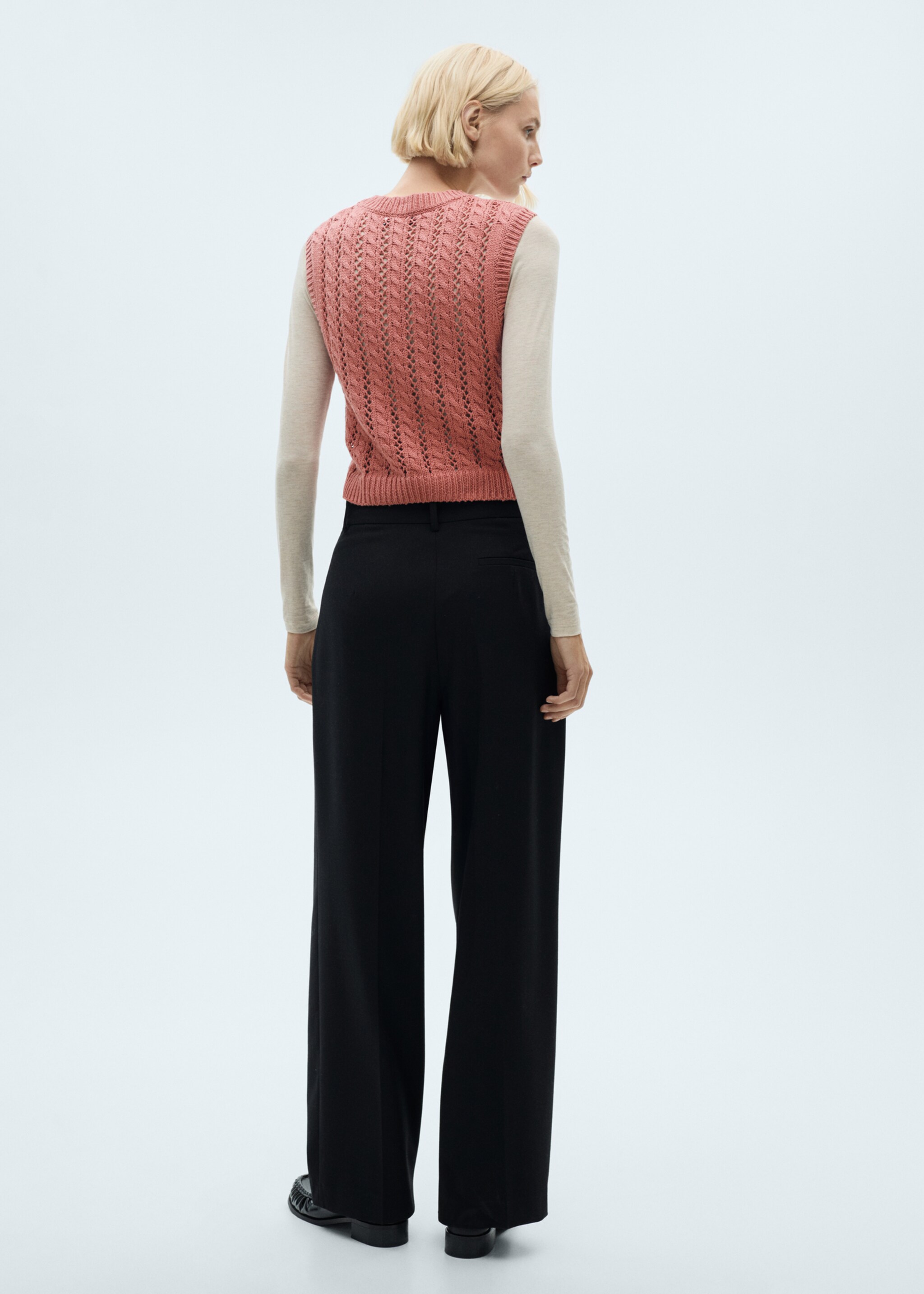 Knitted gilet with openwork details - Reverse of the article, Pale Pink. Ref: 77044016-00.