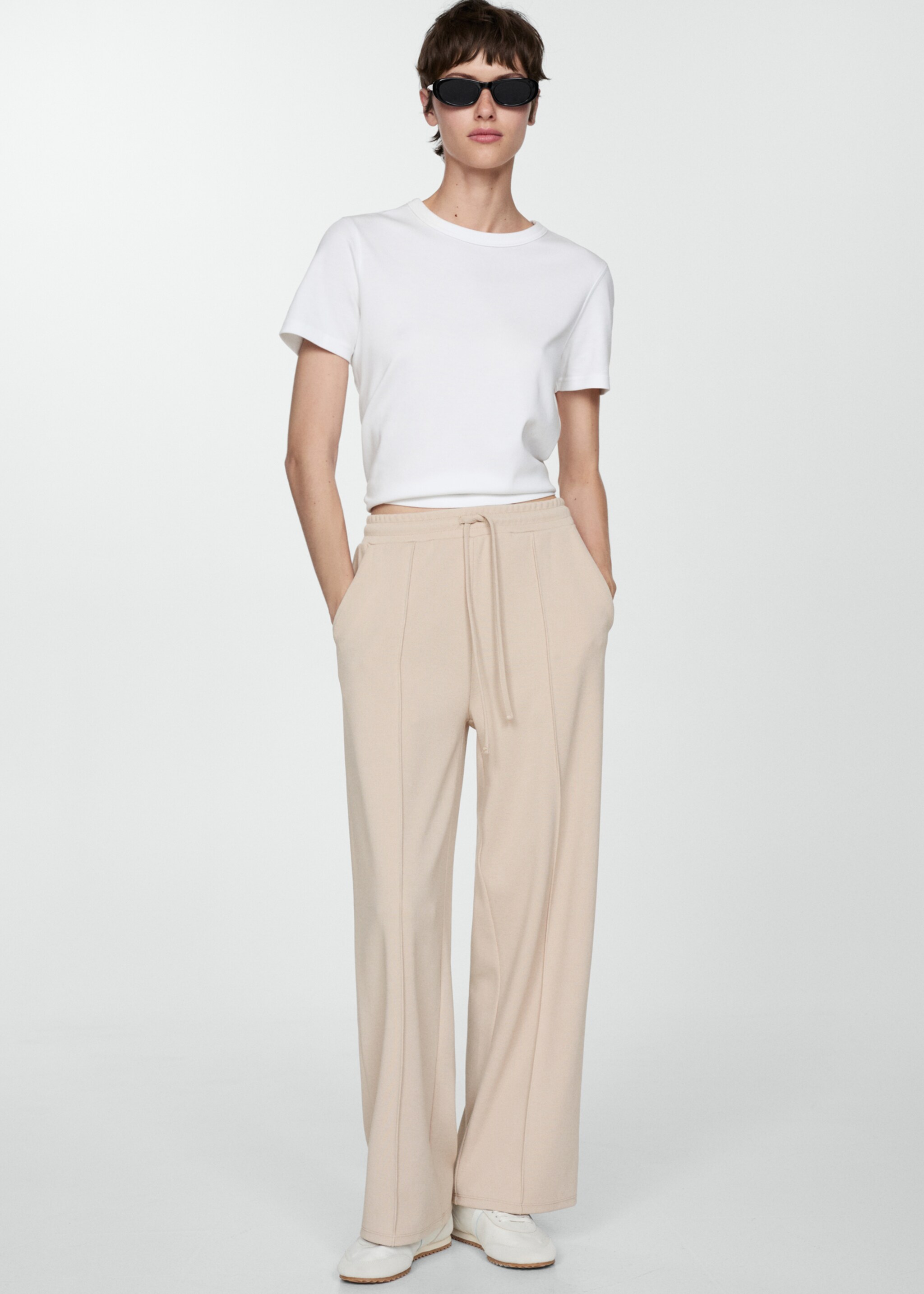 Seam-detail straight-fit pants - Details of the article 2, Beige. Ref: 77044021-00.