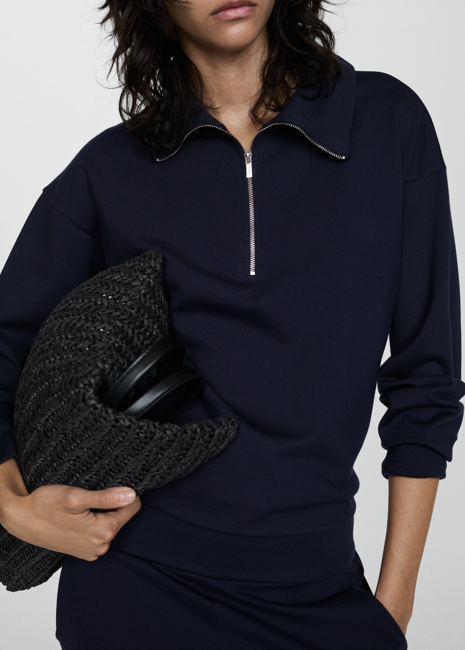 Sudadera cuello perkins cremallera - Plano medio