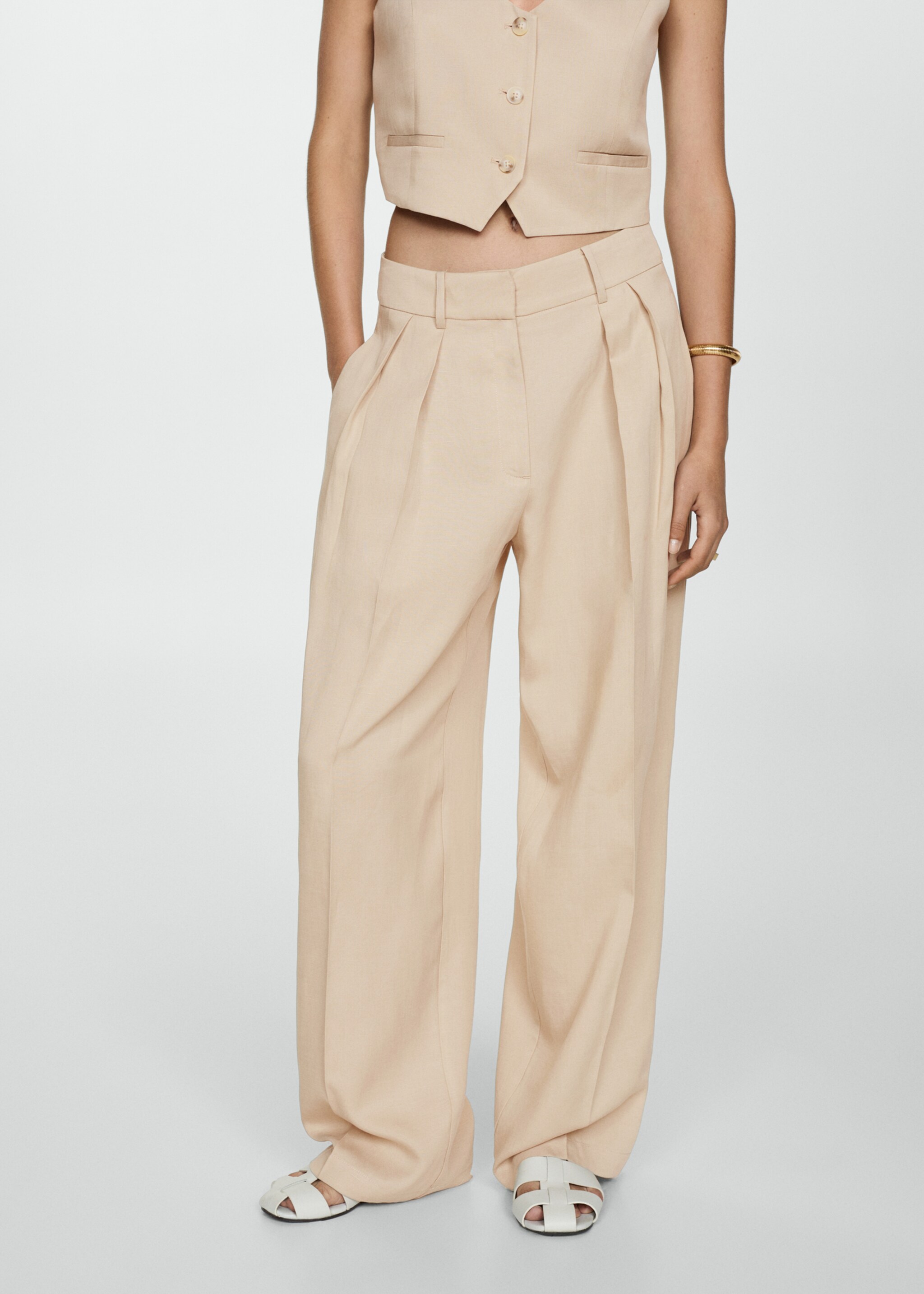 Wideleg lyocell trousers - Medium plane, Beige. Ref: 77044025-00.