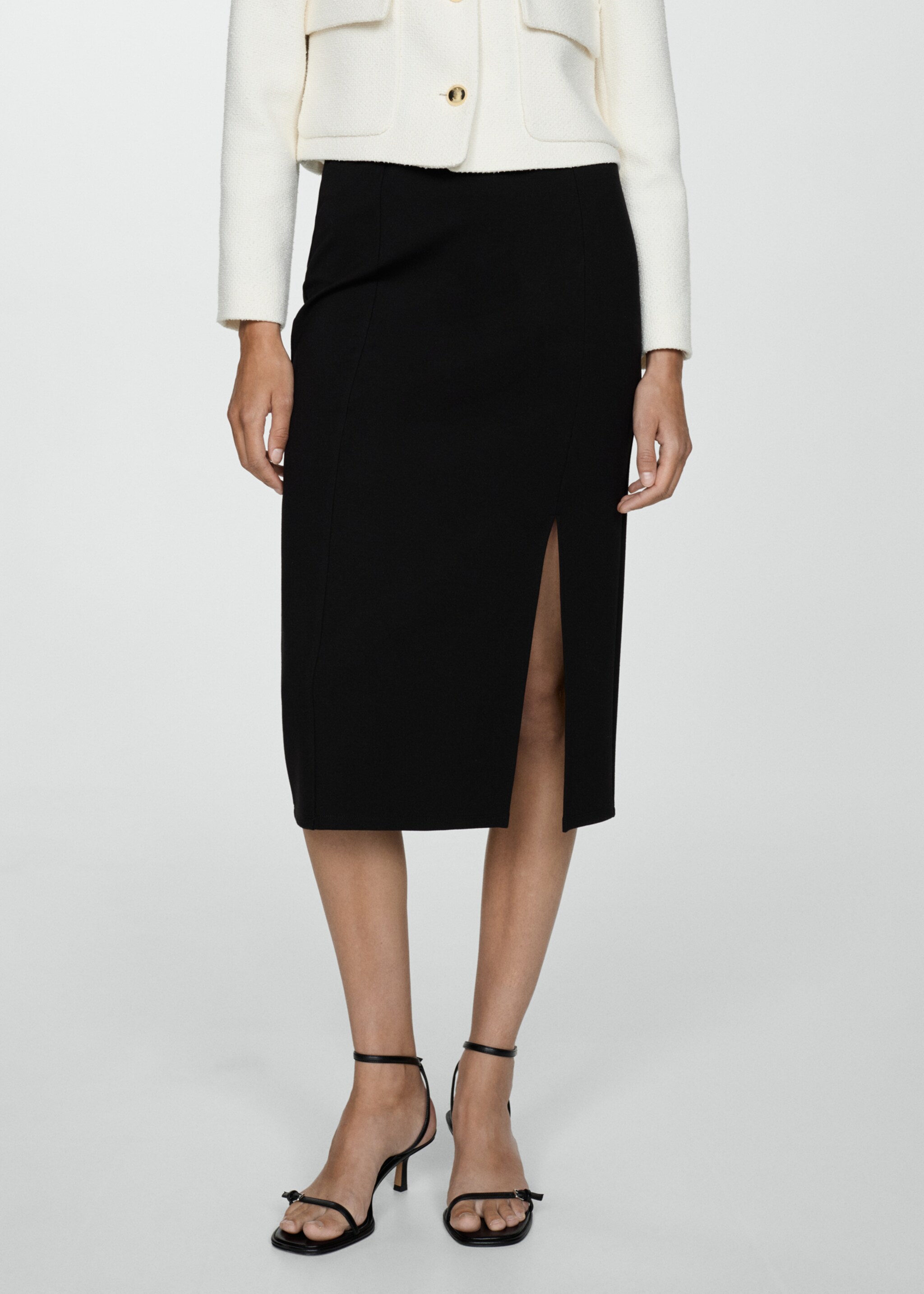 Pencil skirt with Rome-knit opening - Medium plane, Black. Ref: 77044029-00.