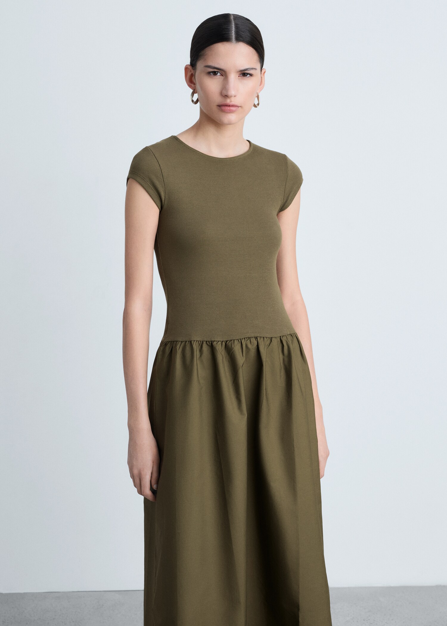 Flared dress in combined fabric - Medium plane