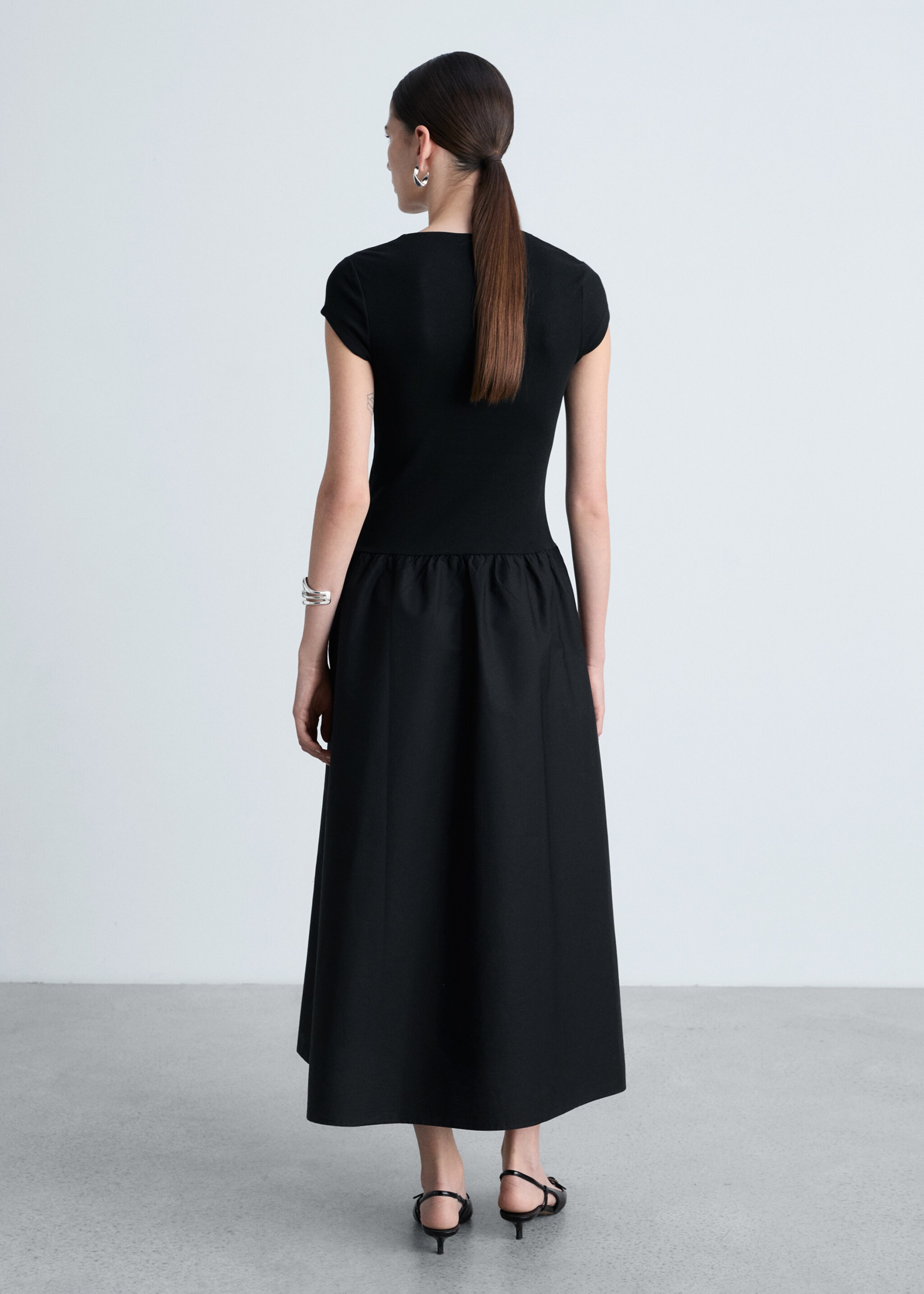 Flared dress in combined fabric - Reverse of the article, Black. Ref: 77044073-00.