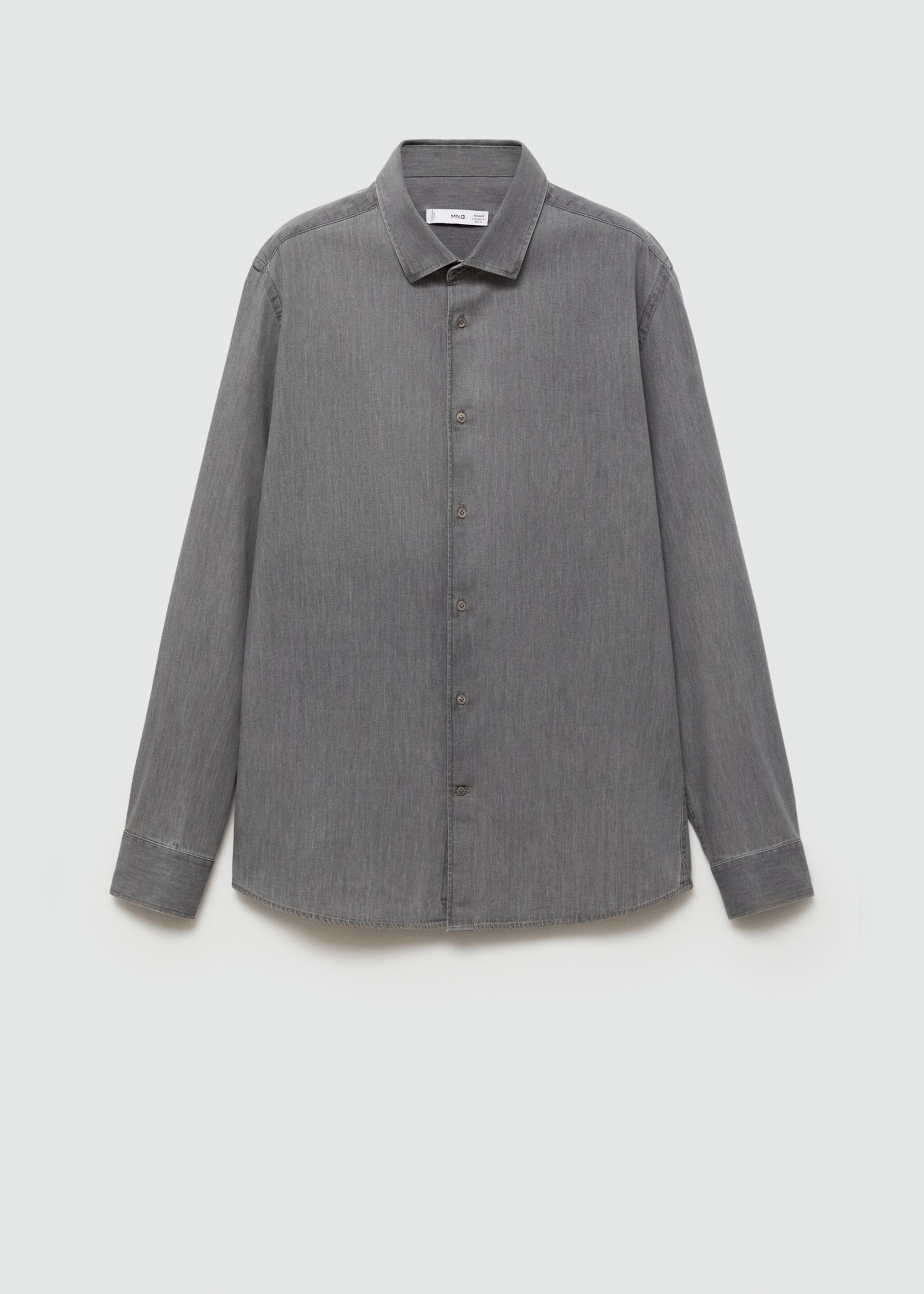 Regular-fit cotton chambray shirt - Article without model, Denim Grey. Ref: 77044437-00.