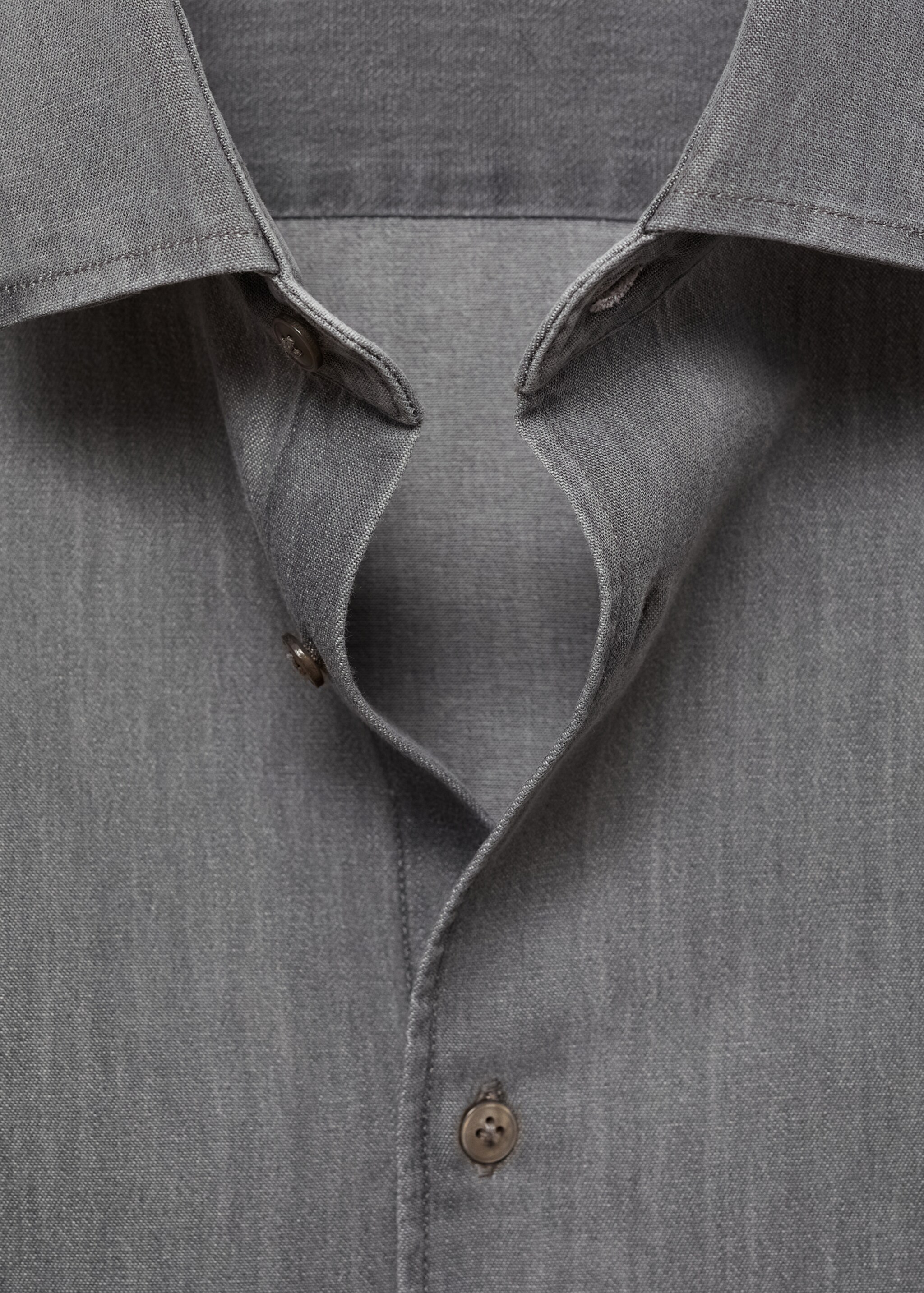 Regular-fit cotton chambray shirt - Details of the article 8, Denim Grey. Ref: 77044437-00.