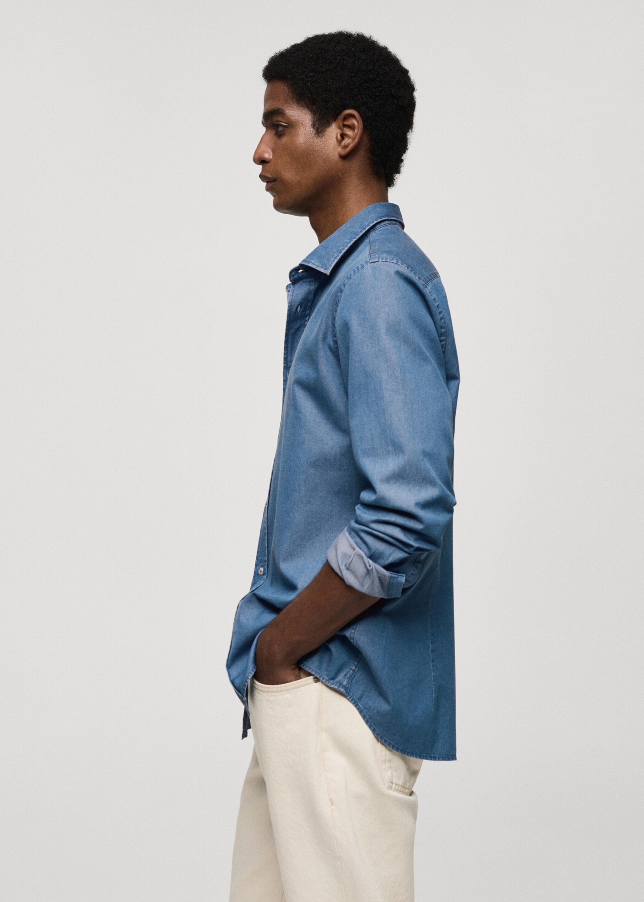 Πουκάμισο slim fit βαμβακερό λαχούρια - Λεπτομέρεια του προϊόντος 2, Μεσαίο Μπλε. Ref: 77044438-00.