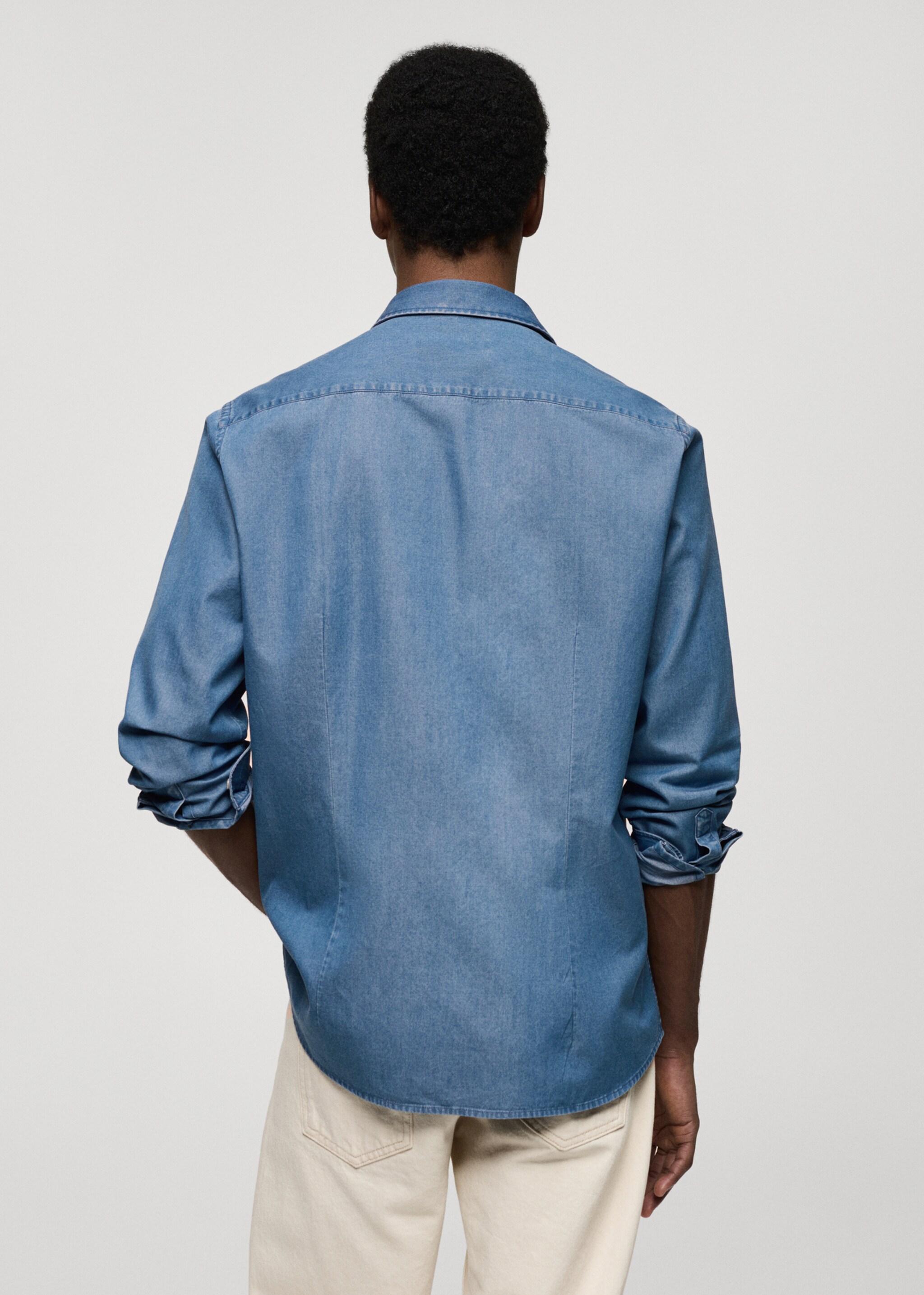 Πουκάμισο slim fit βαμβακερό λαχούρια - Πίσω όψη προϊόντος, Μεσαίο Μπλε. Ref: 77044438-00.