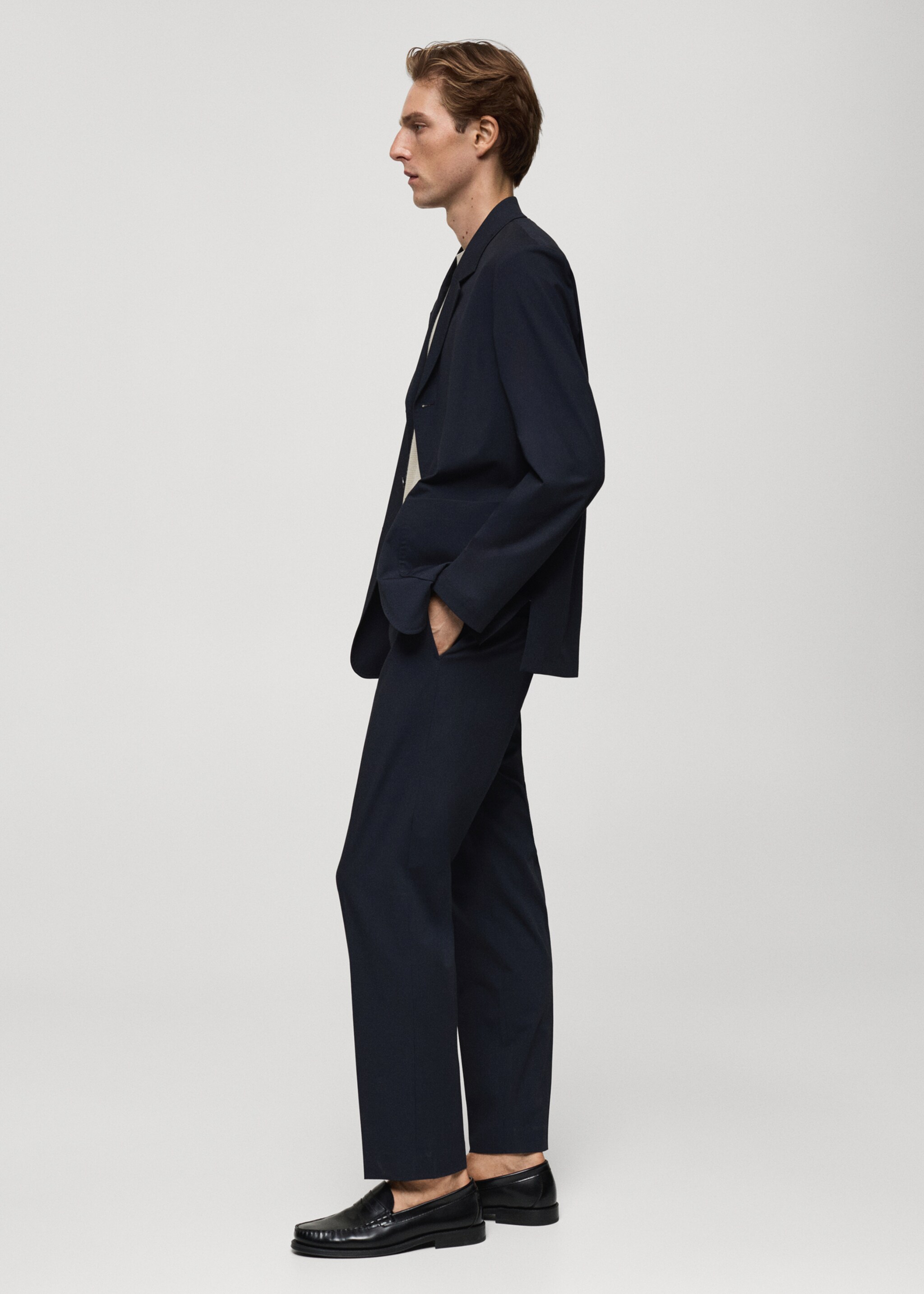 Slim fit suit trousers - Details of the article 2, Dark Navy. Ref: 77044445-00.