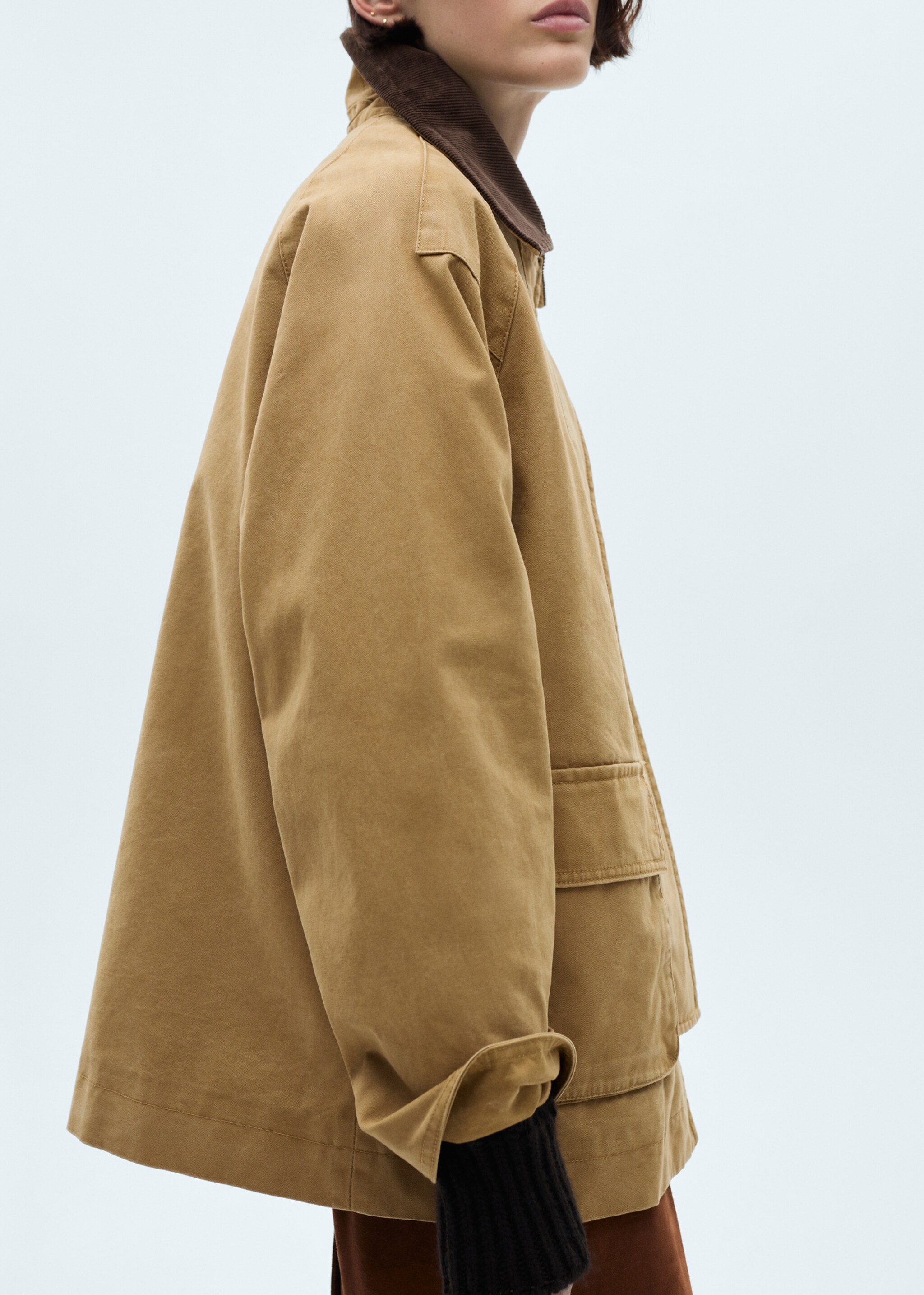 Pockets cotton parka - Details of the article 6, Medium Brown. Ref: 77044760-00.