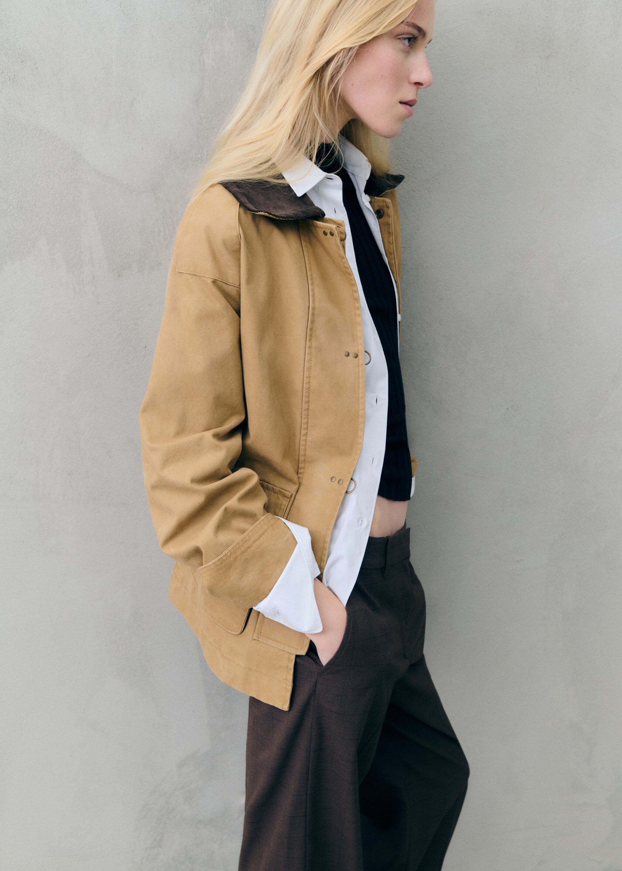 Pockets cotton parka - Details of the article 7, Medium Brown. Ref: 77044760-00.
