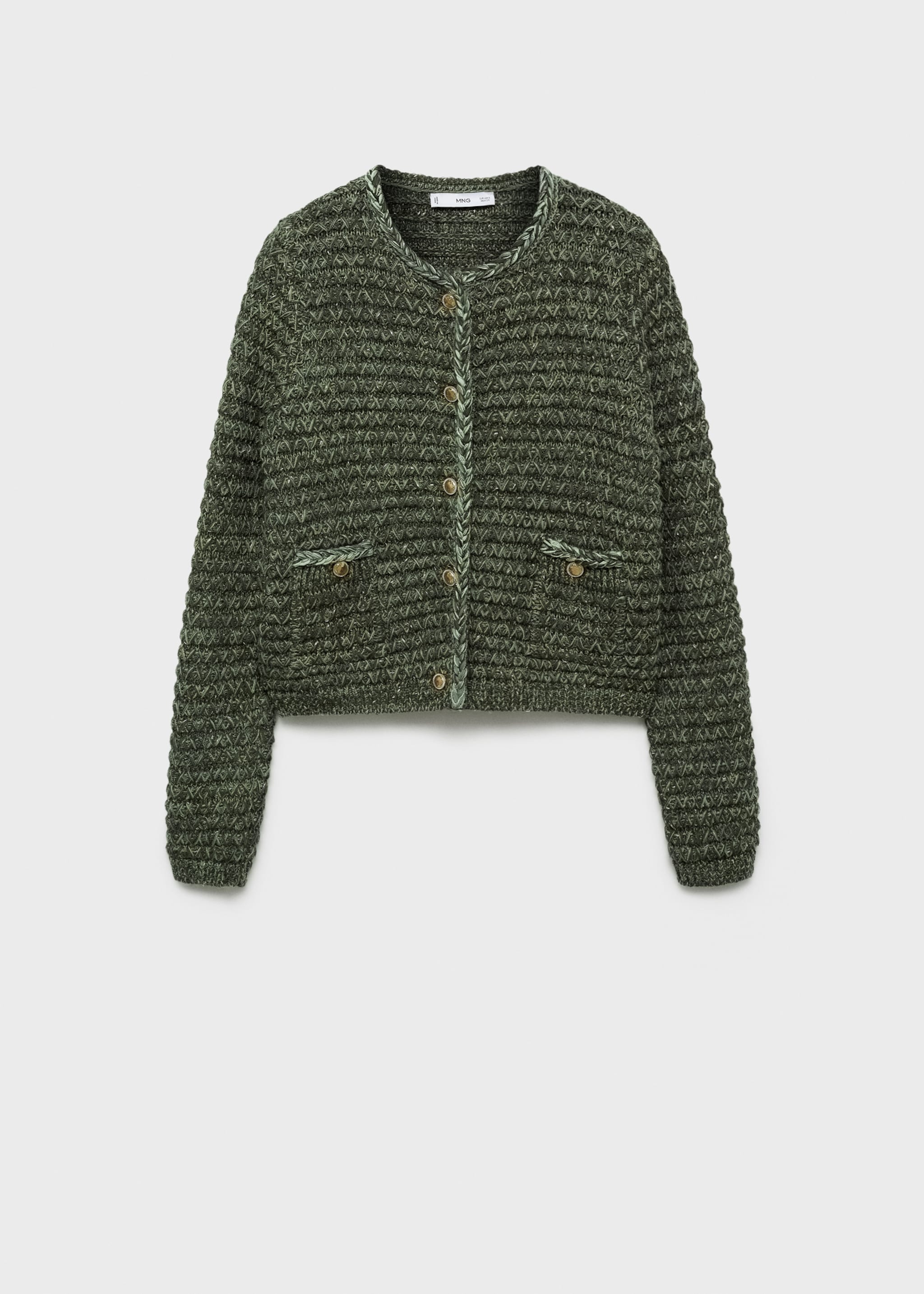 Lurex chunky-knit cardigan - Article without model, Green. Ref: 77044761-00.