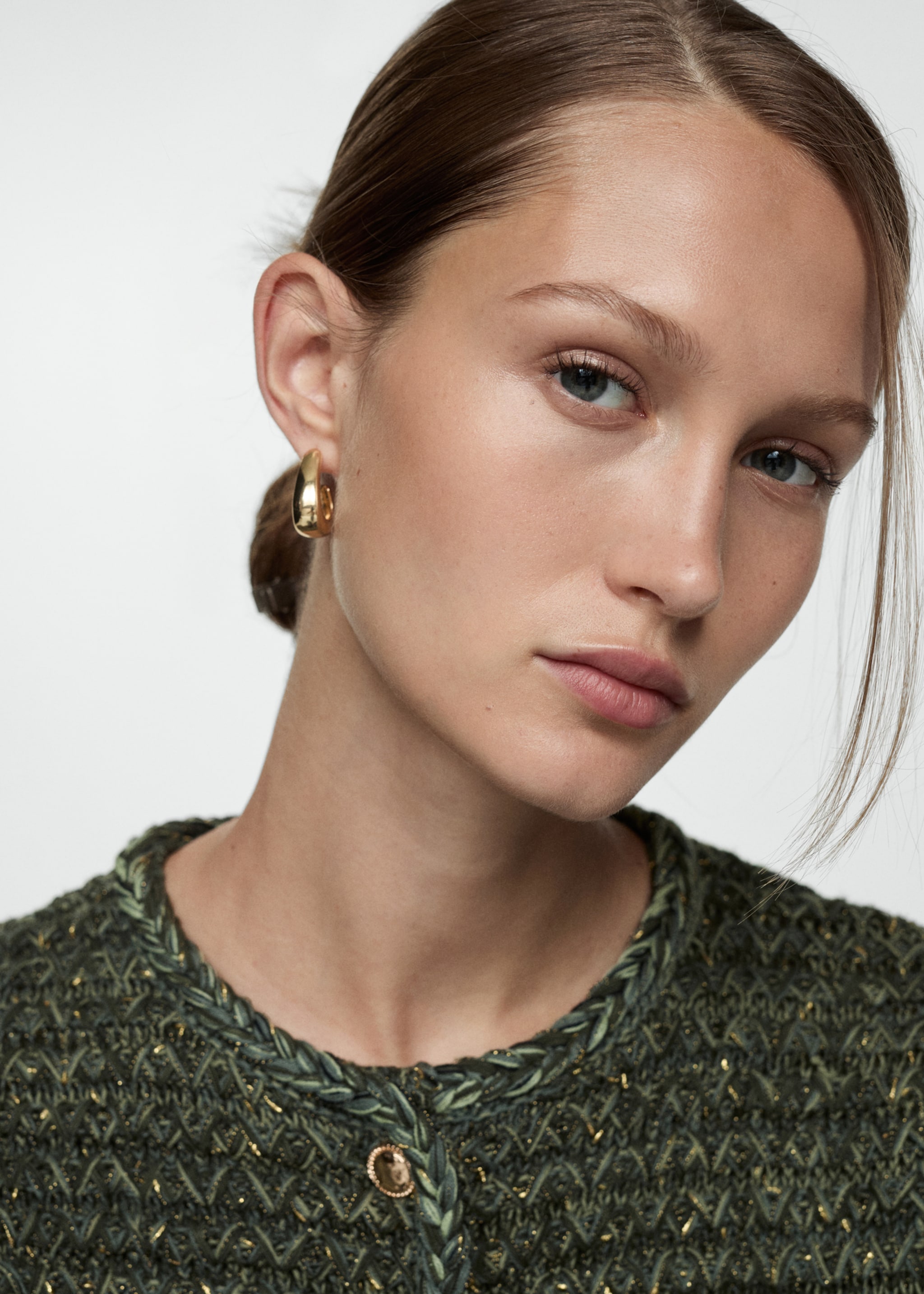 Lurex chunky-knit cardigan - Details of the article 1, Green. Ref: 77044761-00.