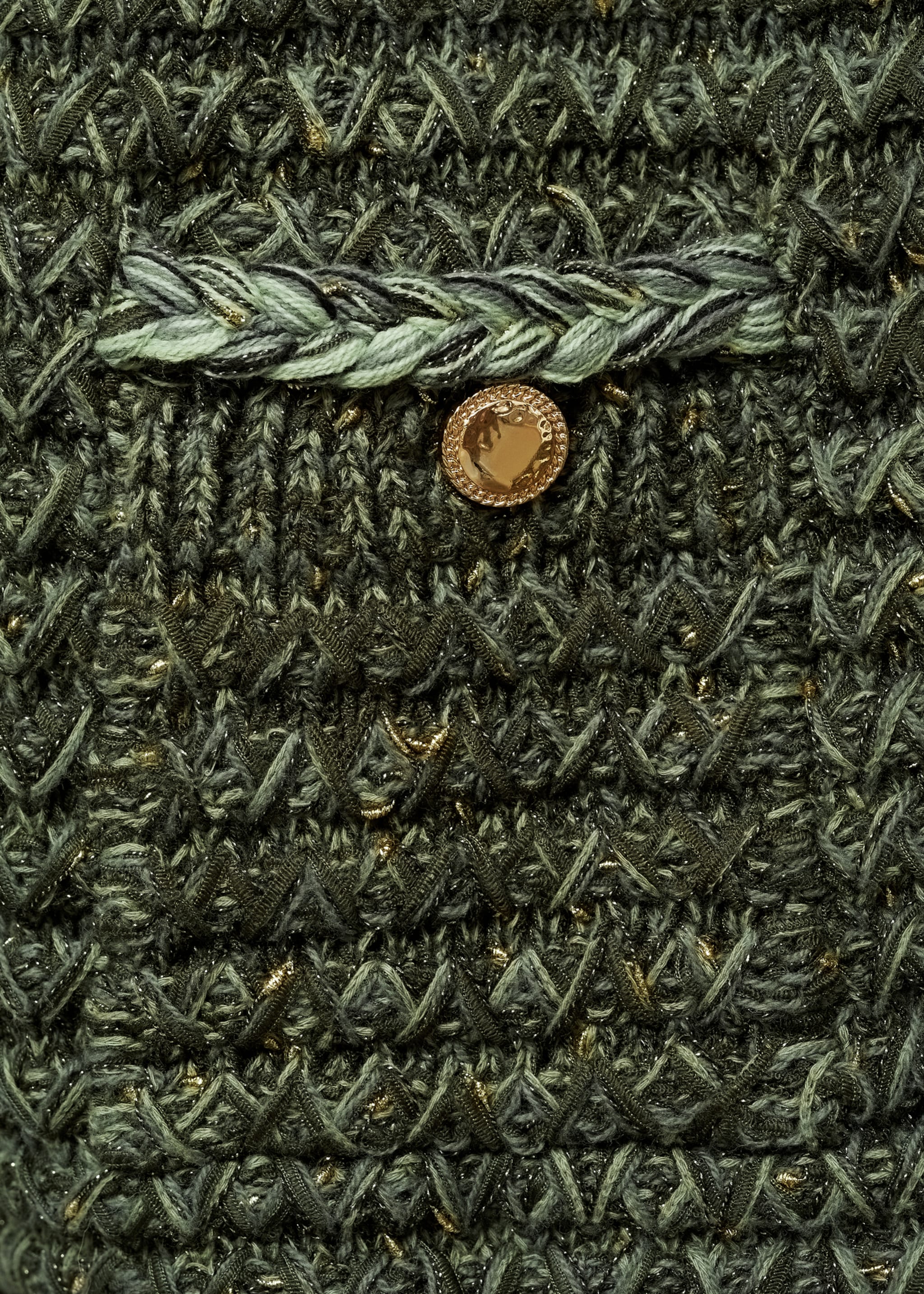 Lurex chunky-knit cardigan - Details of the article 8, Green. Ref: 77044761-00.