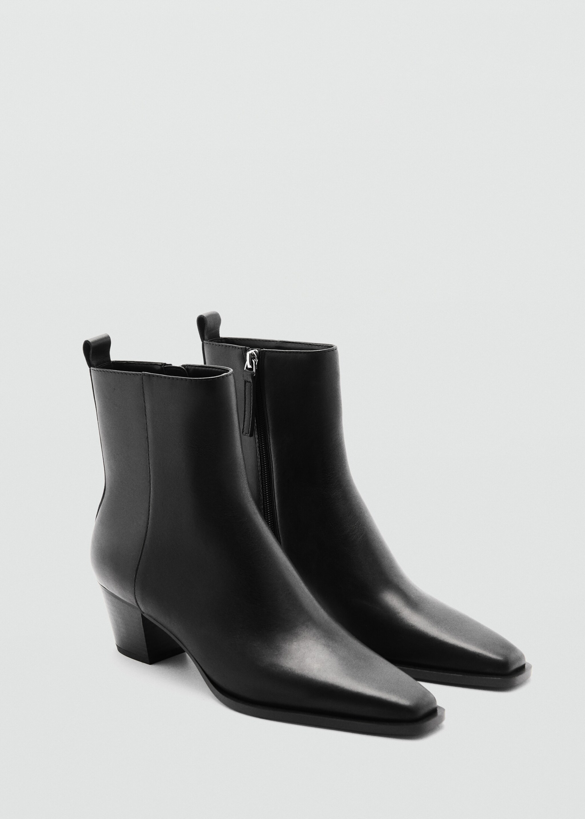 Leather ankle boots with block heel - Medium plane, Black. Ref: 77044762-00.