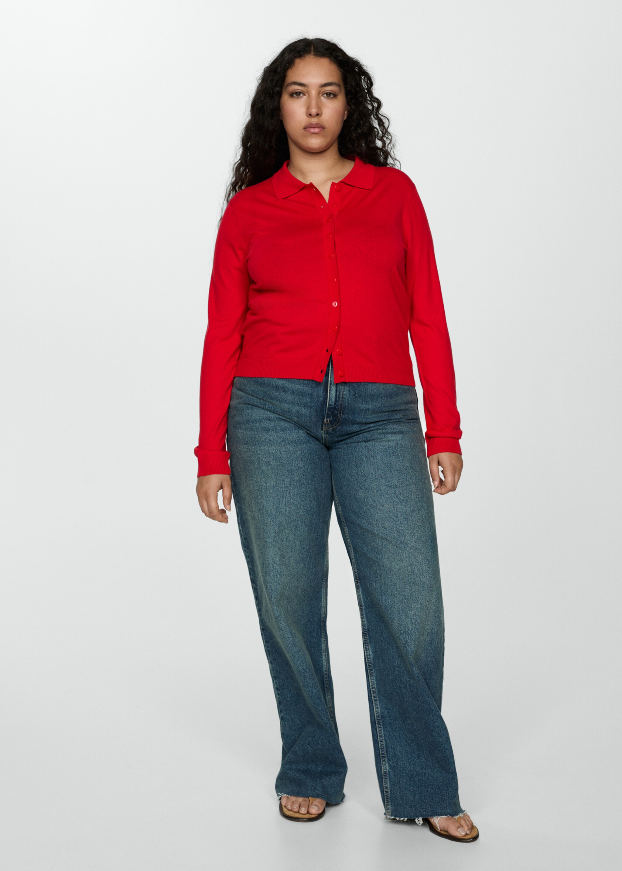 Cardigan col polo - Détail de l'article 3, Rouge. Ref: 77044763-00.