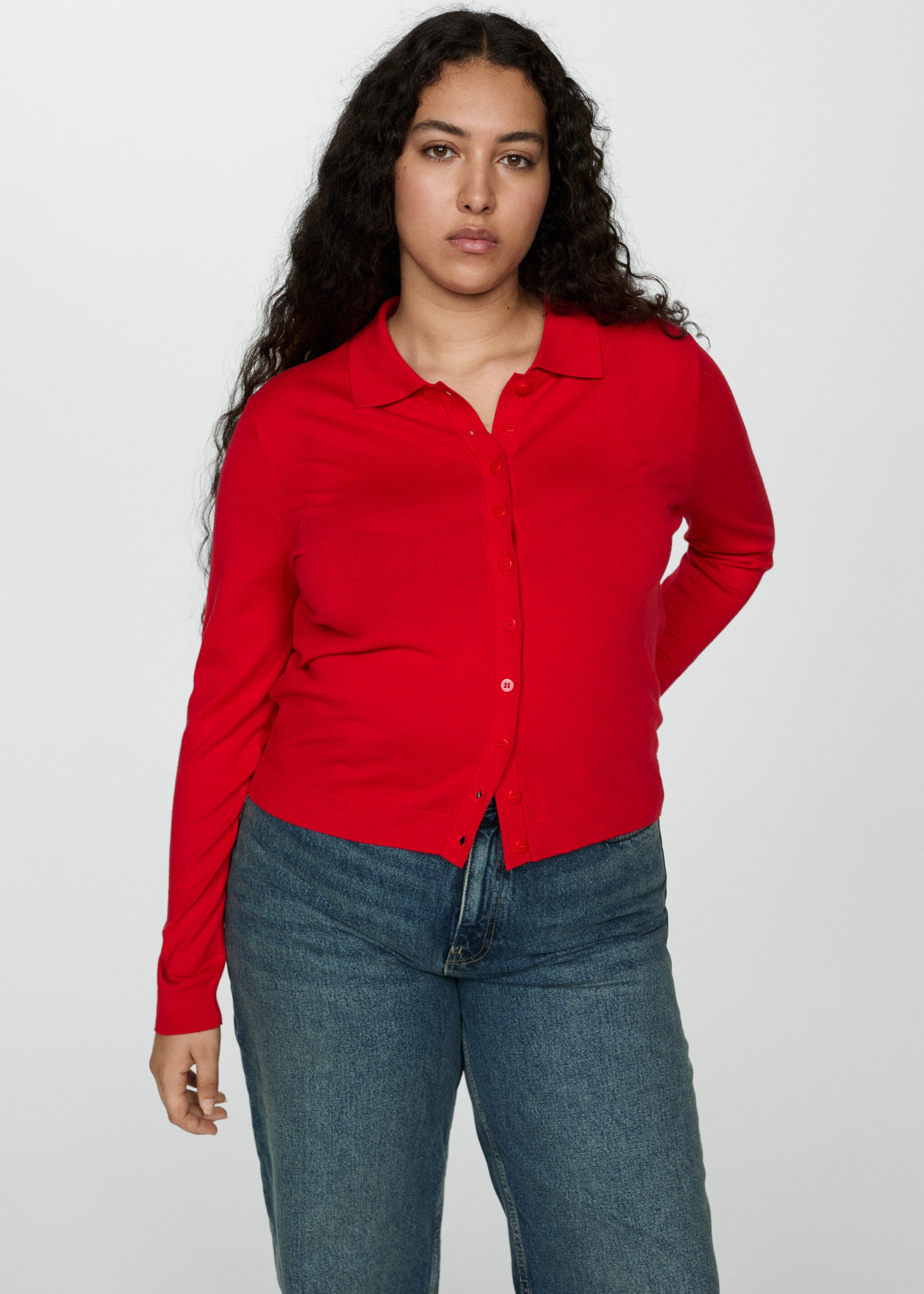 Cardigan col polo - Détail de l'article 5, Rouge. Ref: 77044763-00.