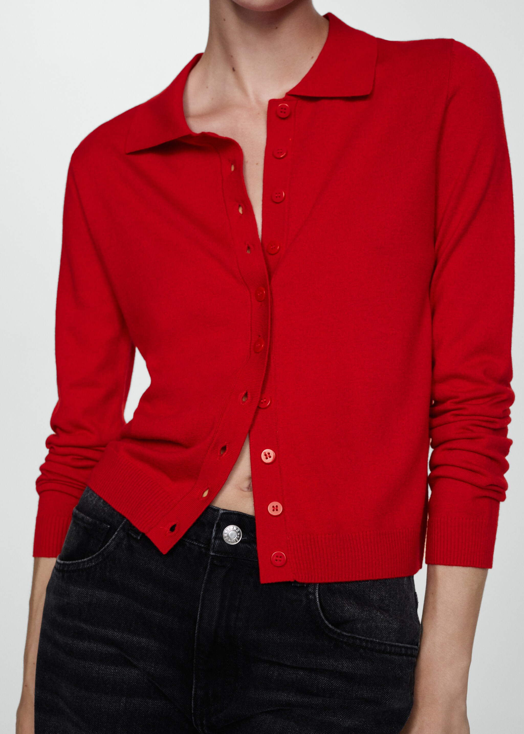 Cardigan col polo - Détail de l'article 6, Rouge. Ref: 77044763-00.