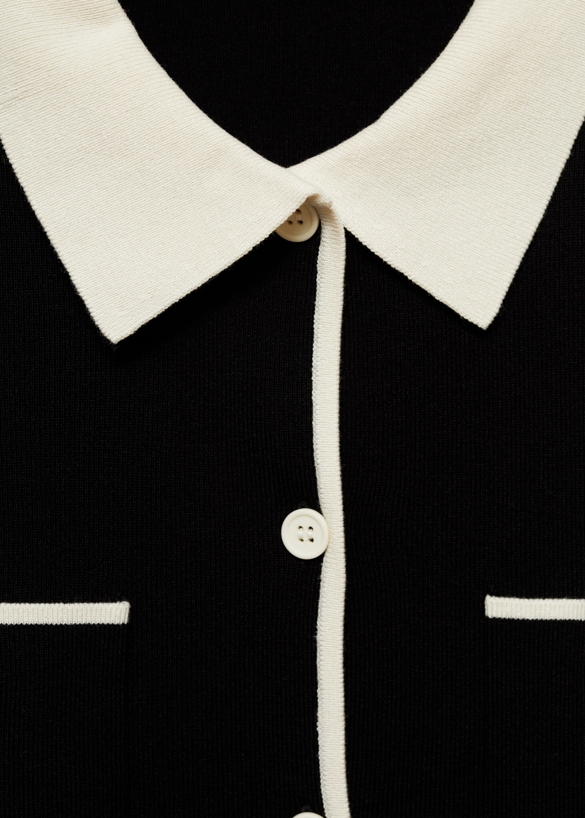 Short-sleeved cardigan with contrasting trims - Details of the article 8, Black. Ref: 77044770-00.