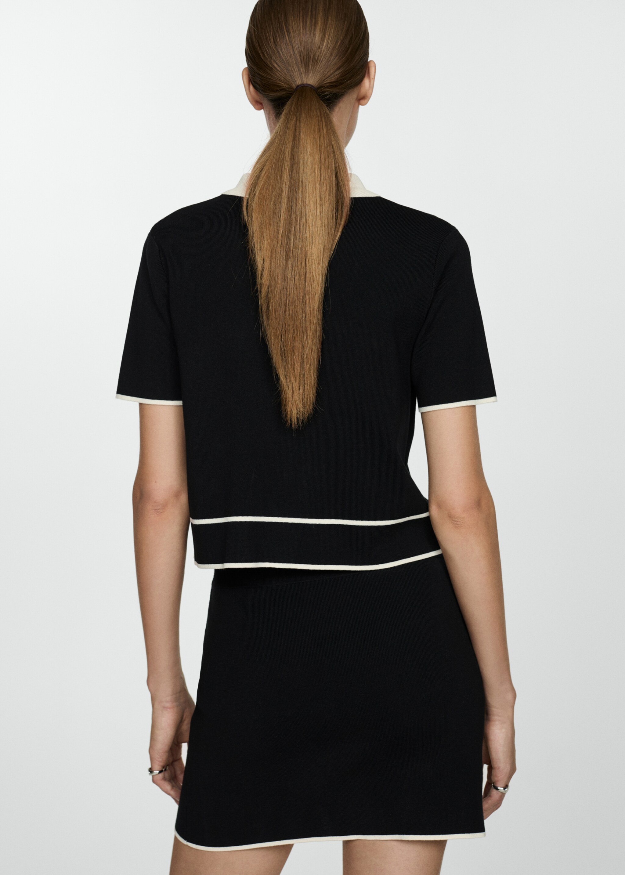 Short-sleeved cardigan with contrasting trims - Reverse of the article, Black. Ref: 77044770-00.