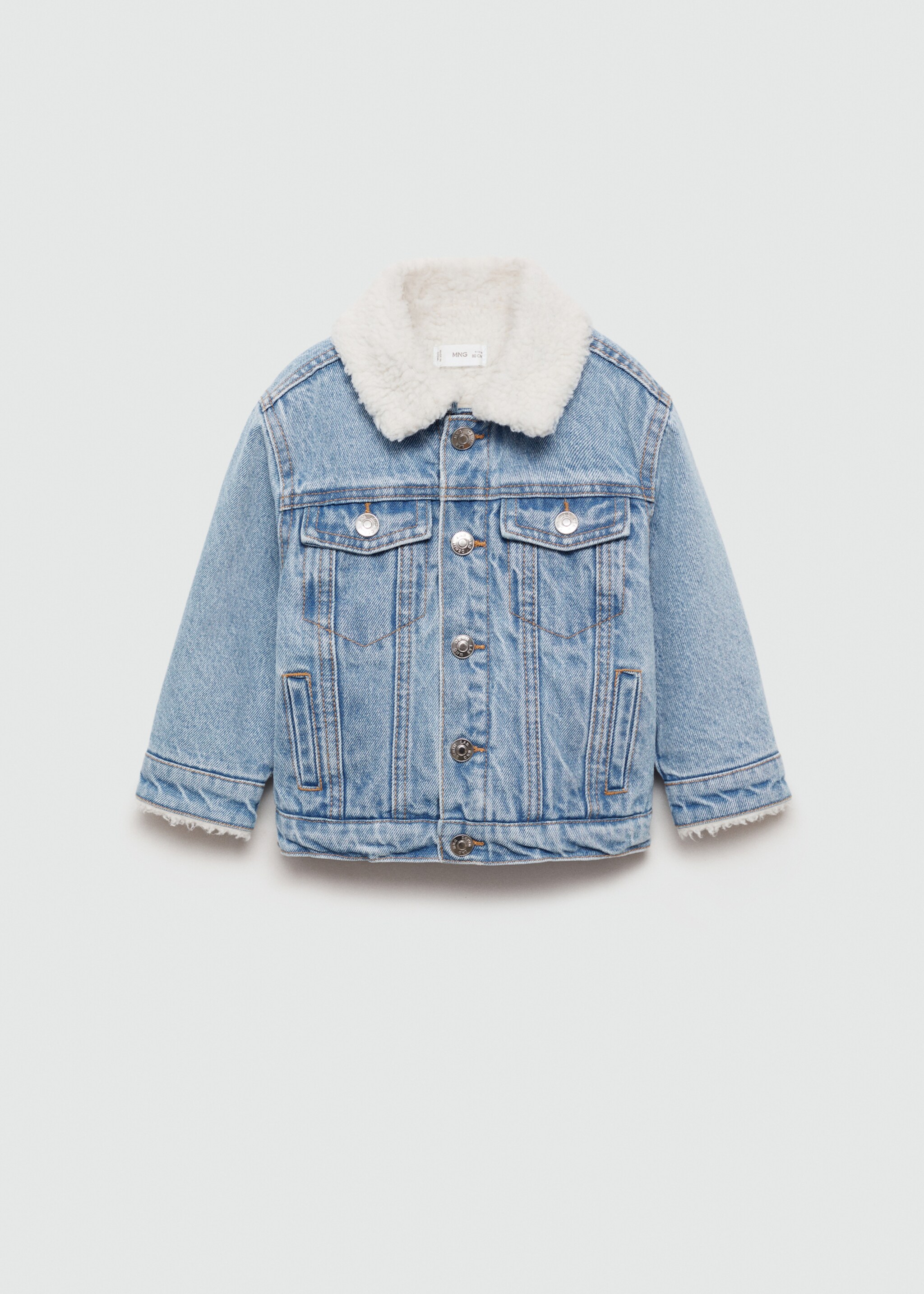 Denim jacket with shearling-effect lining - Article without model, Light Blue. Ref: 77044772-00.