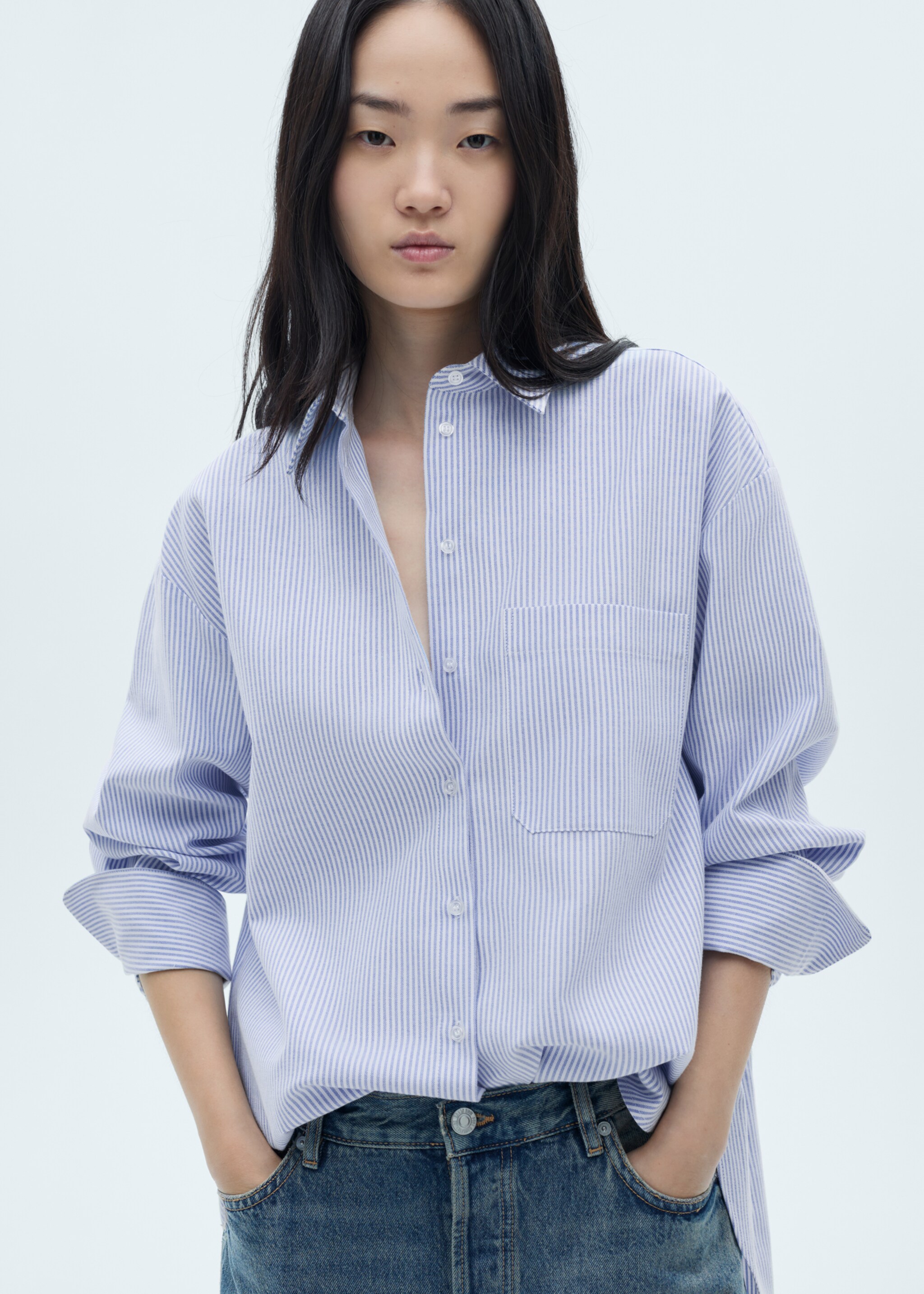 Striped cotton shirt - Medium plane, Sky Blue. Ref: 77045636-00.