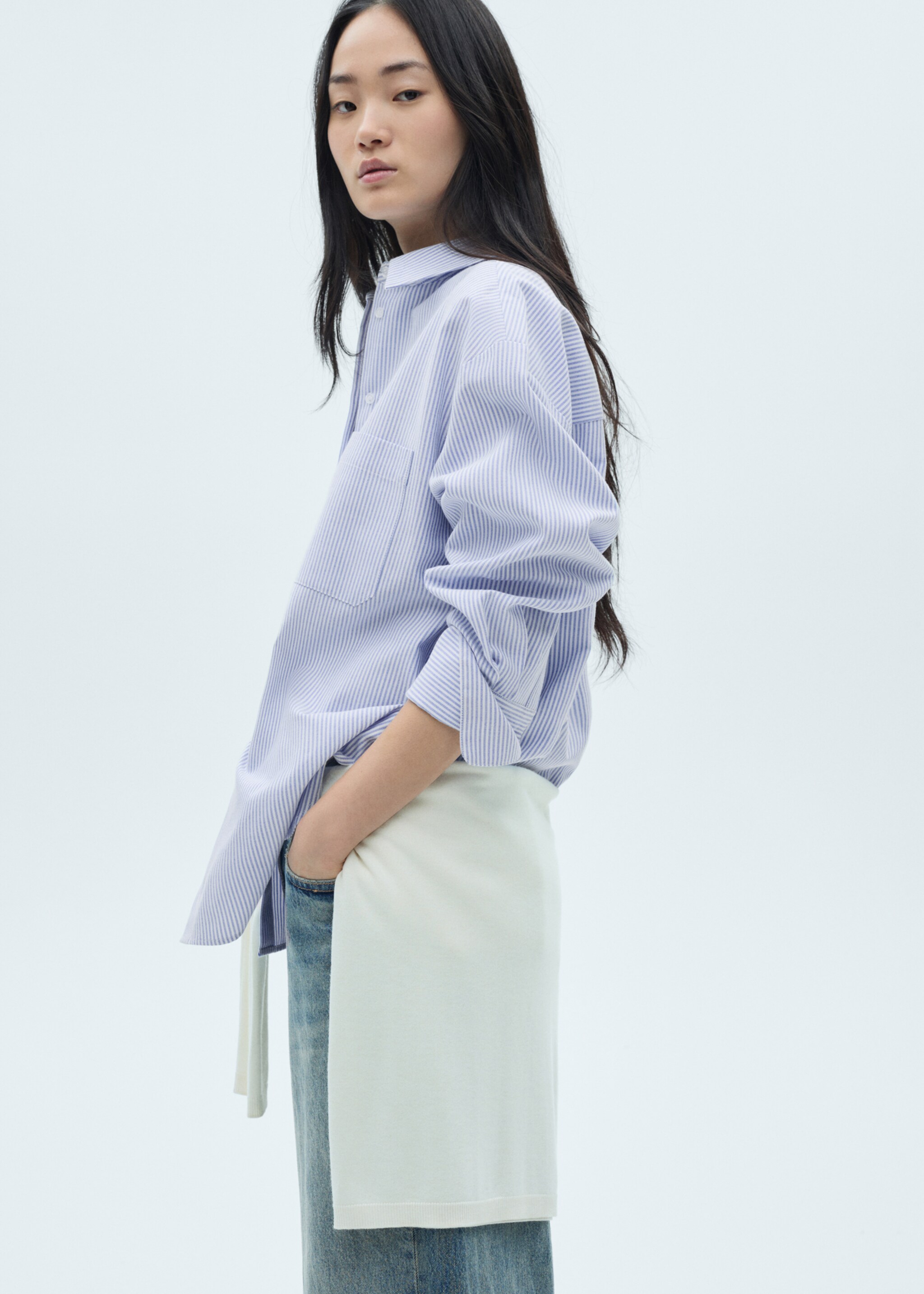 Striped cotton shirt - Details of the article 1, Sky Blue. Ref: 77045636-00.