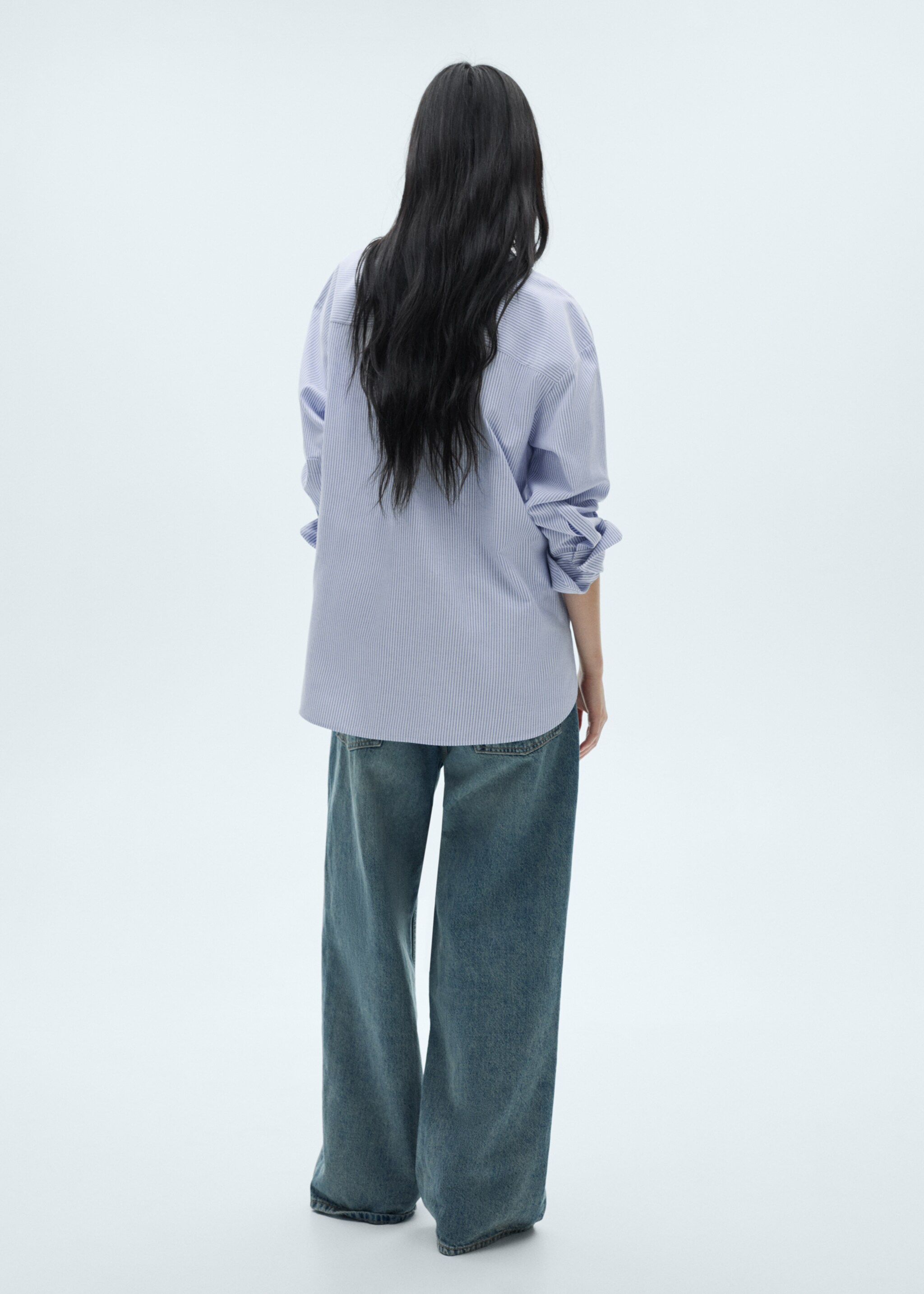 Striped cotton shirt - Reverse of the article, Sky Blue. Ref: 77045636-00.