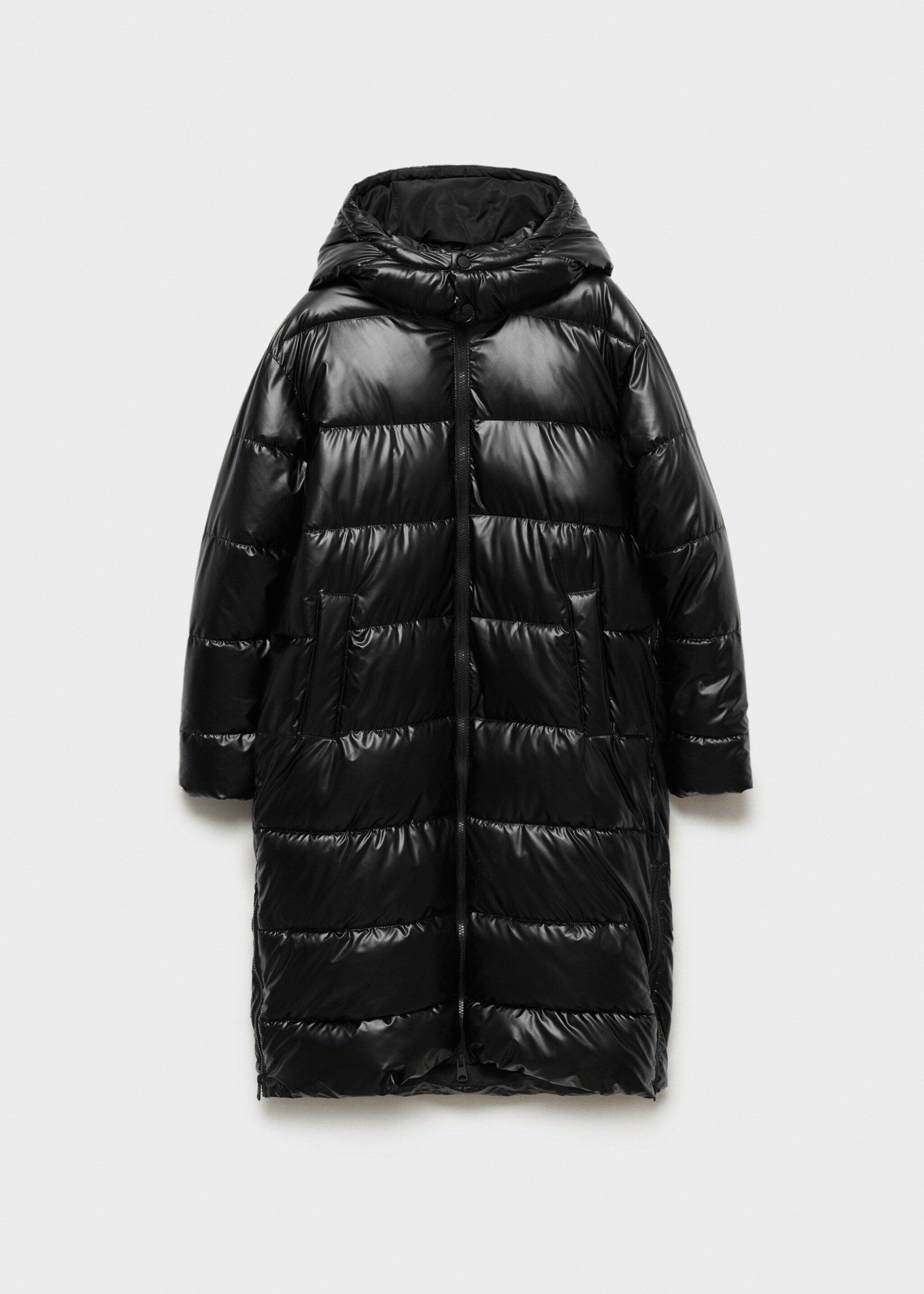 Quilted long coat - Article without model, Black. Ref: 77045637-00.