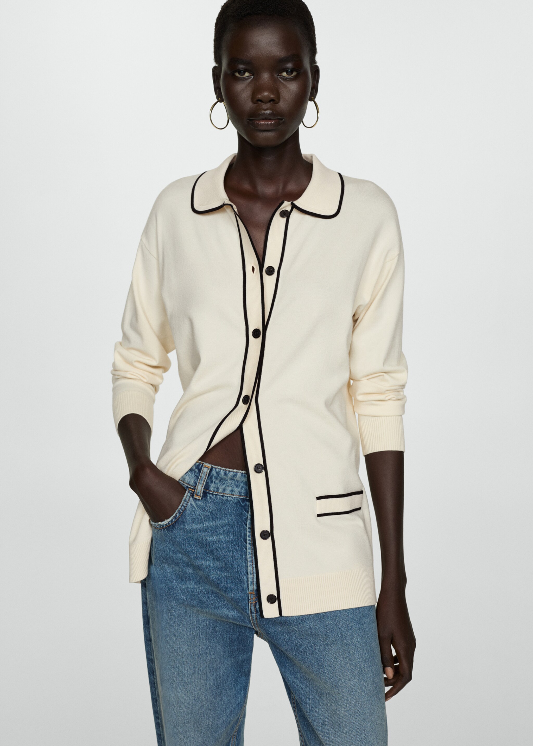 Oversized cardigan with contrasting trims - Details of the article 2