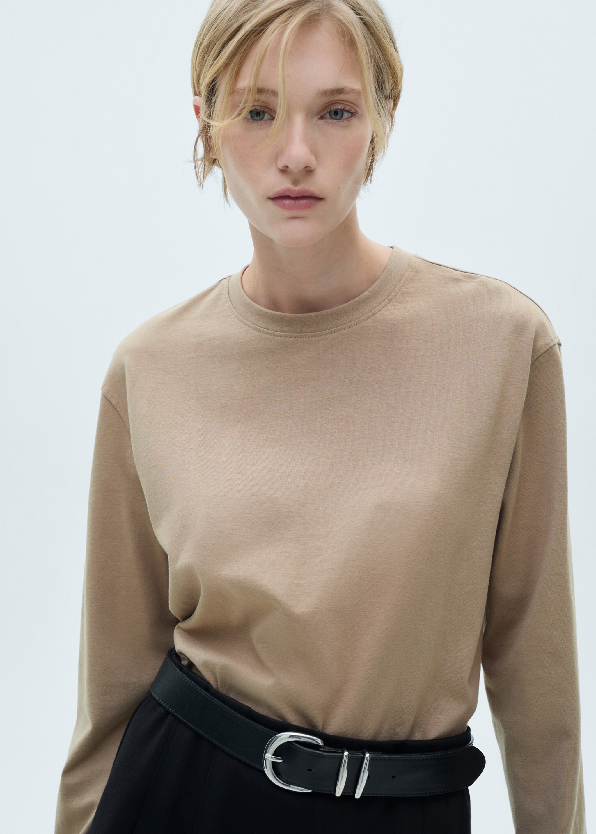 Long sleeve cotton t-shirt - Medium plane, Medium Brown. Ref: 77045643-00.