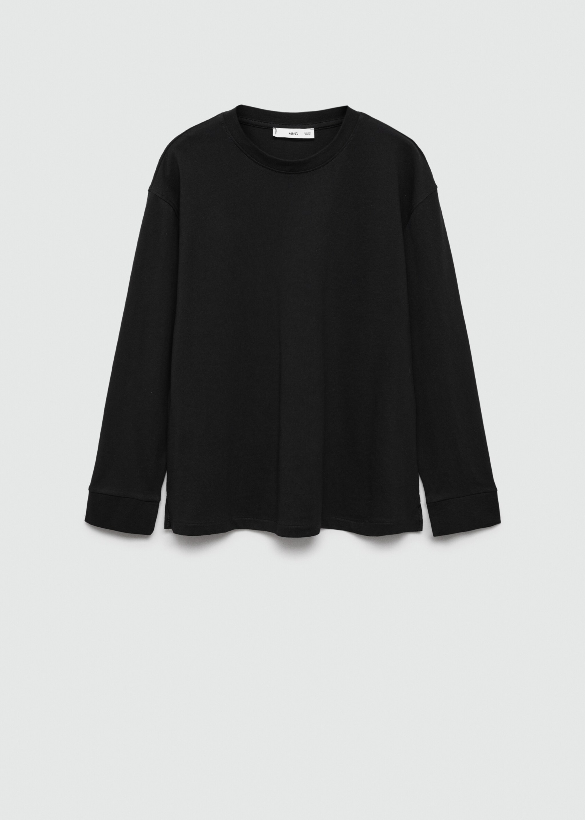 Long sleeve cotton t-shirt - Article without model, Black. Ref: 77045643-00.