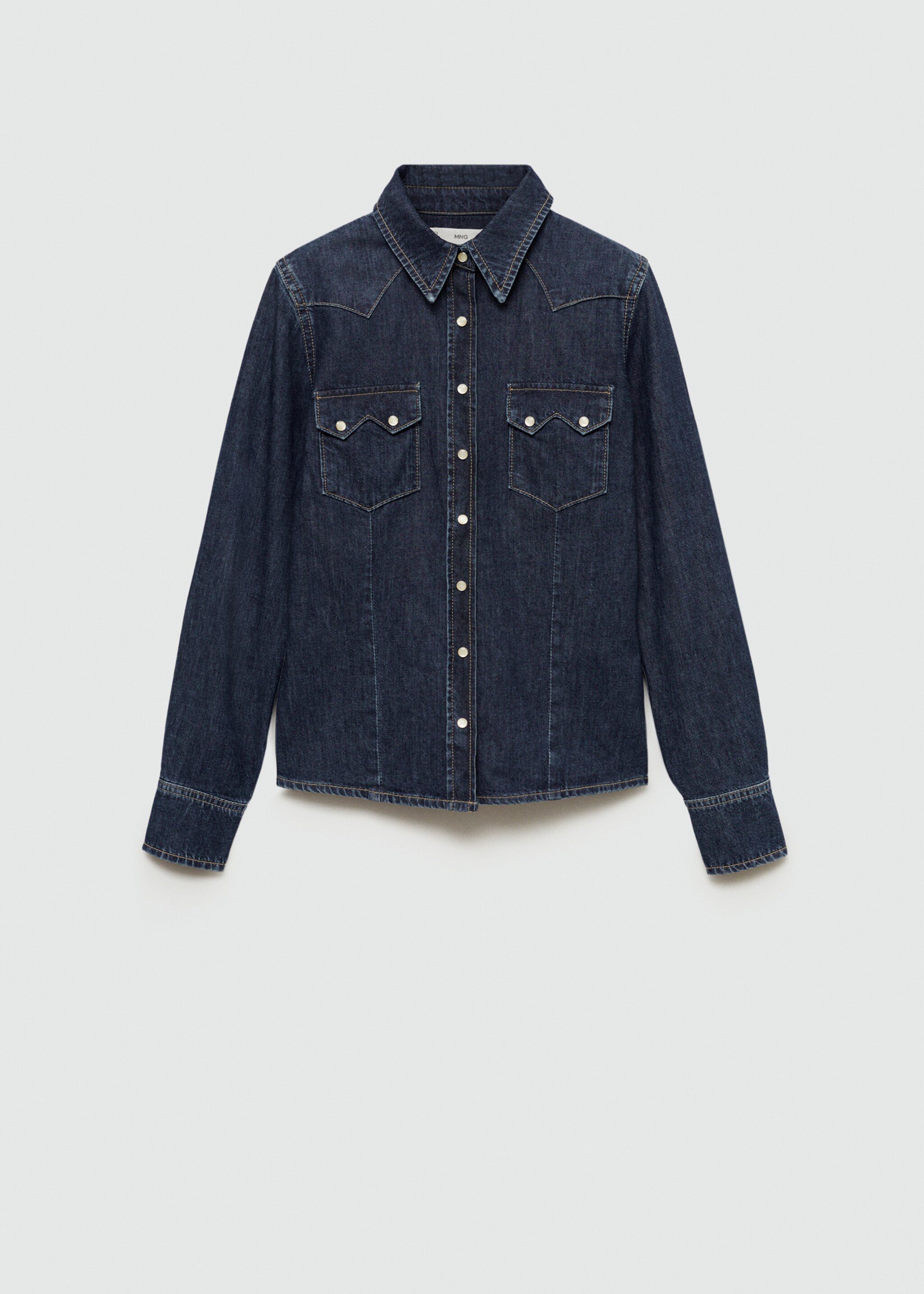 Chest-pocket denim shirt - Article without model, Dark Blue. Ref: 77045644-00.