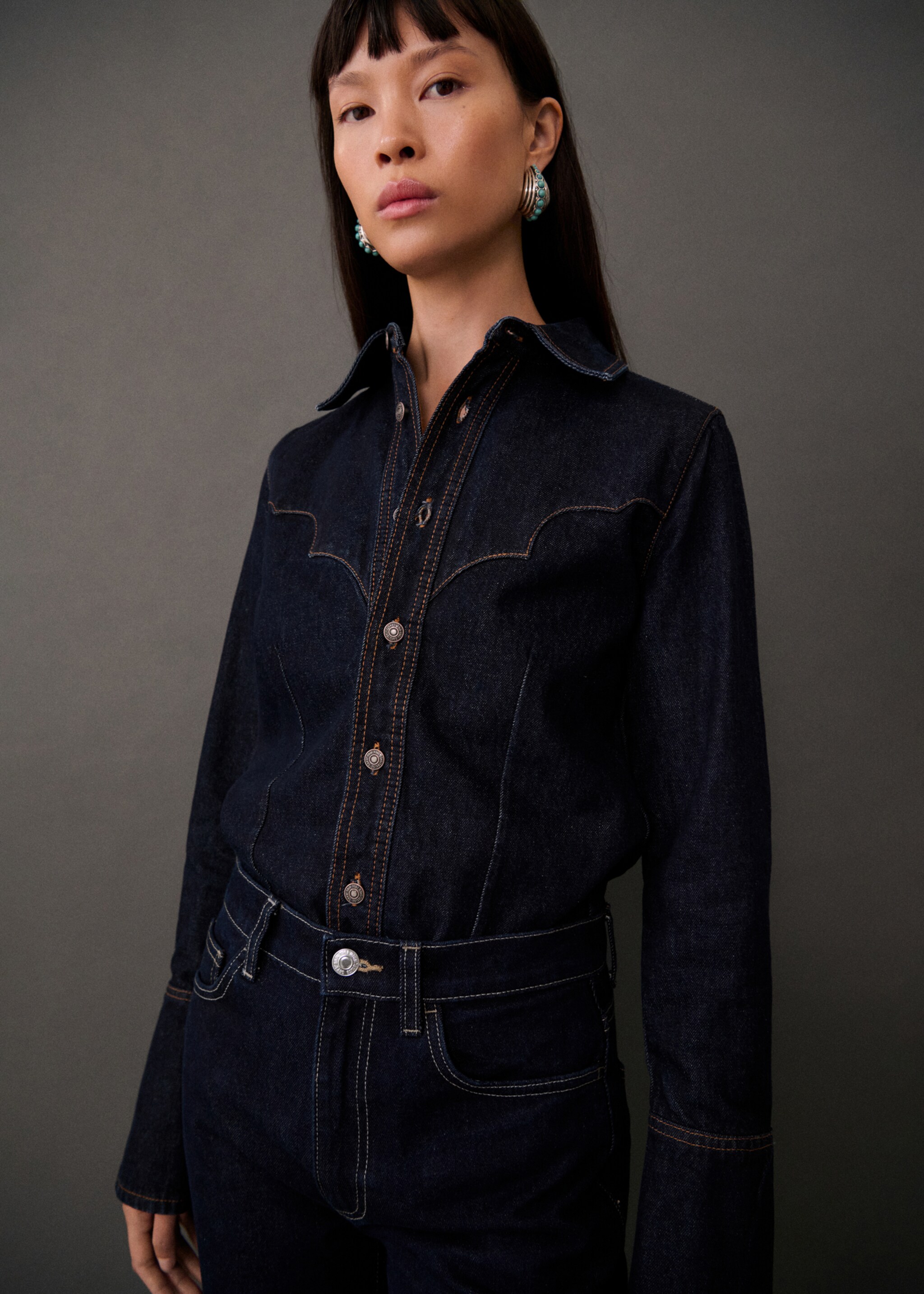 Denim shirt with seams - Medium plane, Open Blue. Ref: 77045645-00.