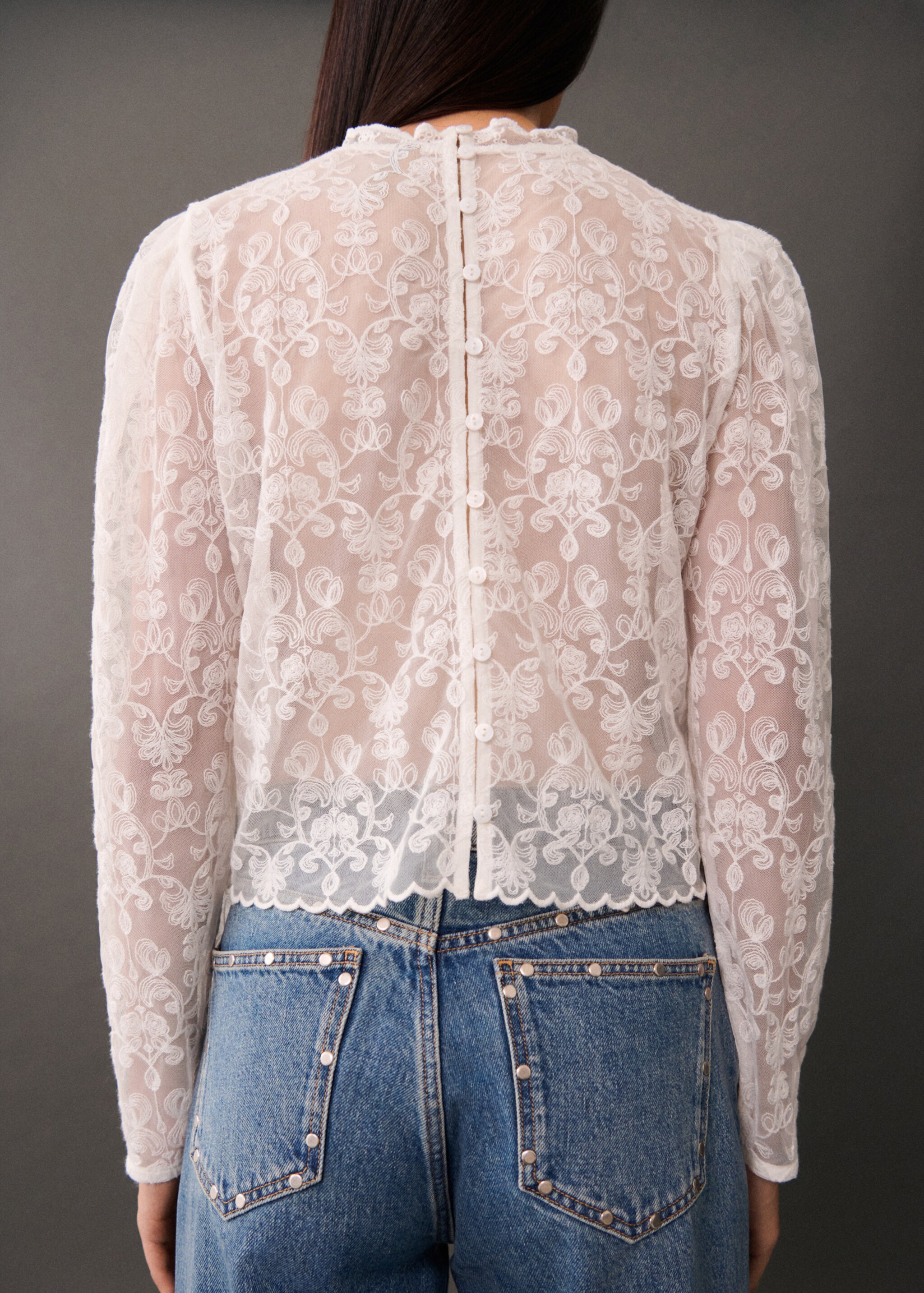 Semitransparent blus - Artikelns baksida, Benvit. Ref: 77045652-00.