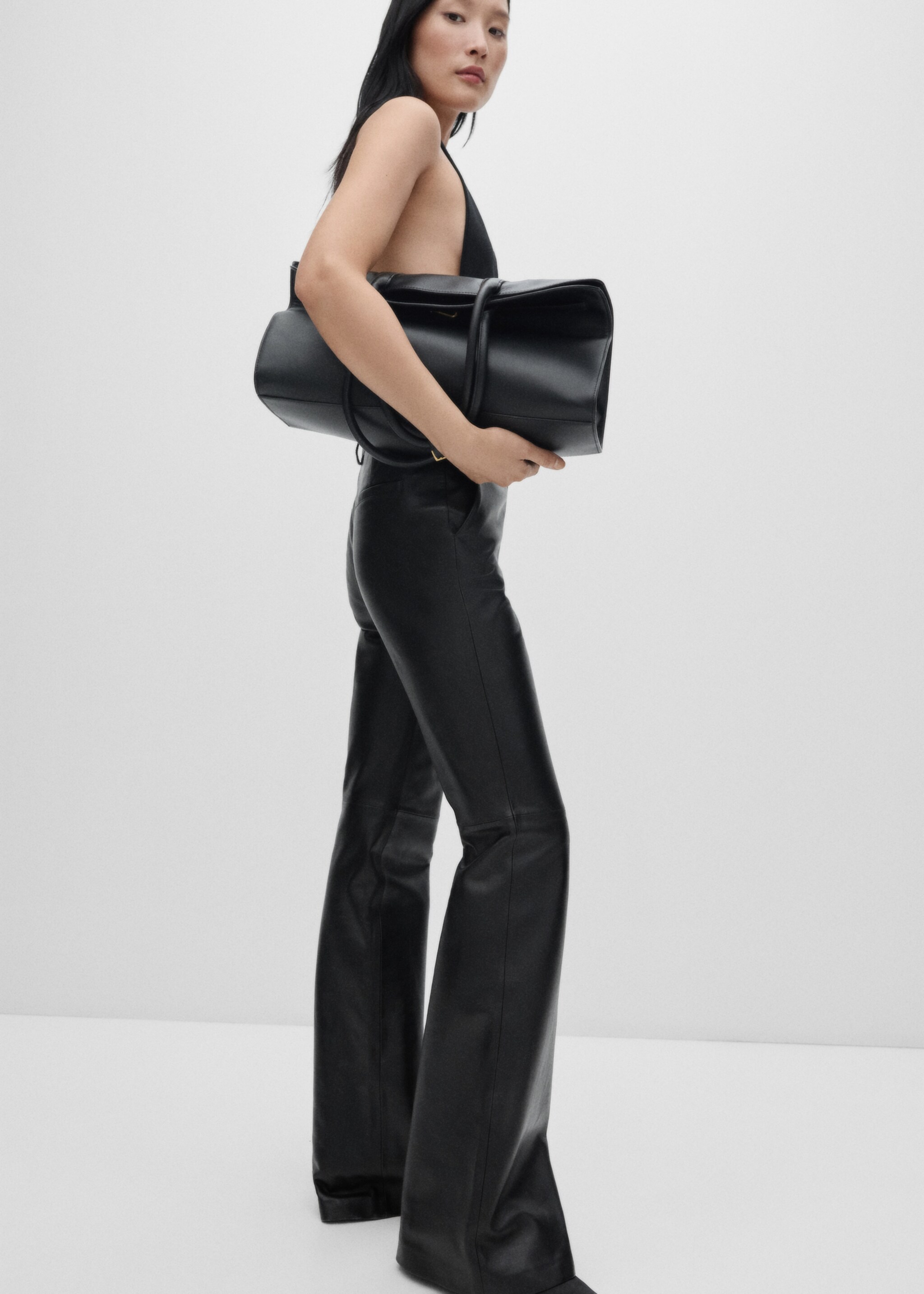Flared leather trousers - Details of the article 1, Black. Ref: 77045656-00.