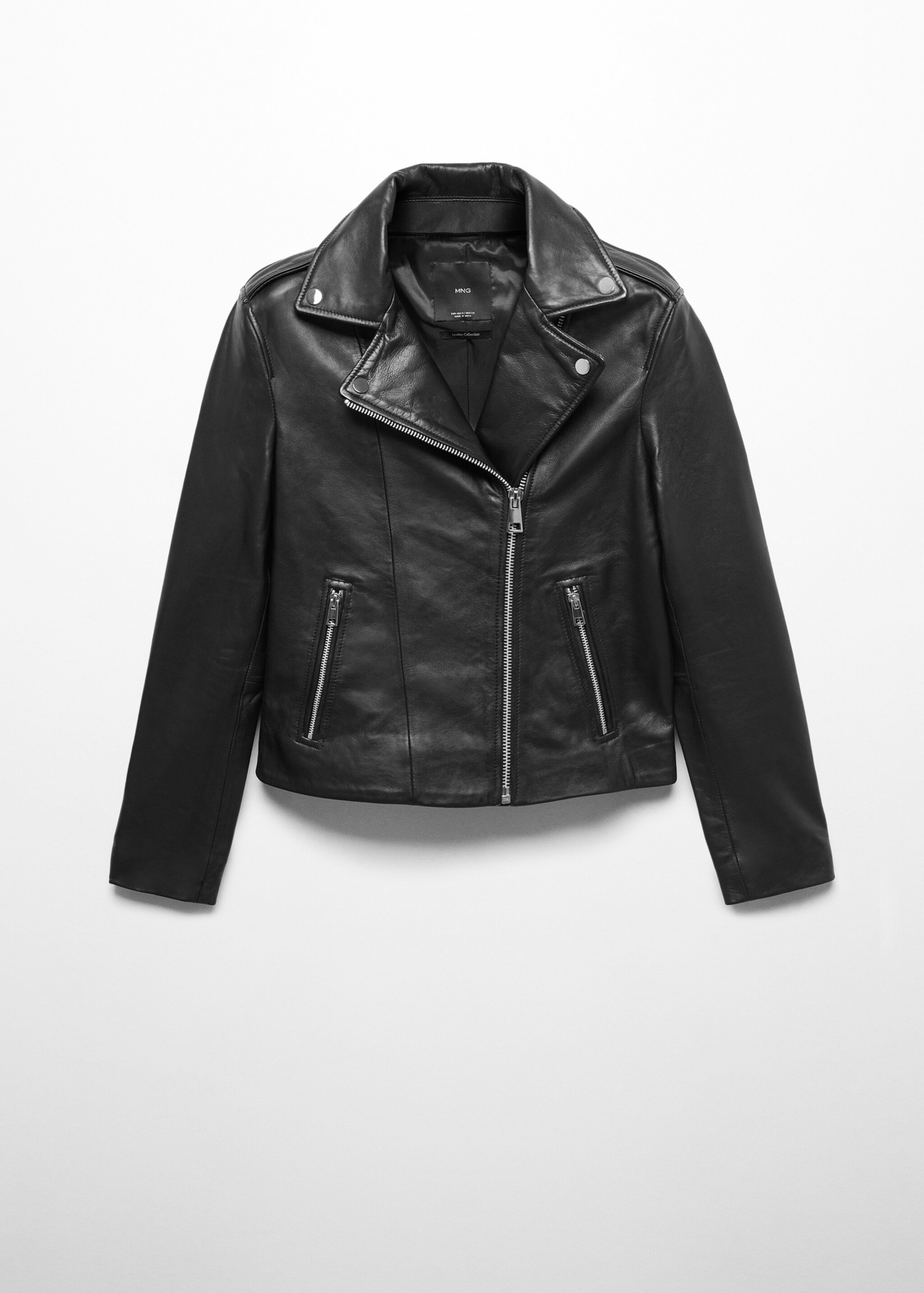 Leather biker jacket - Article without model, Black. Ref: 77045659-00.