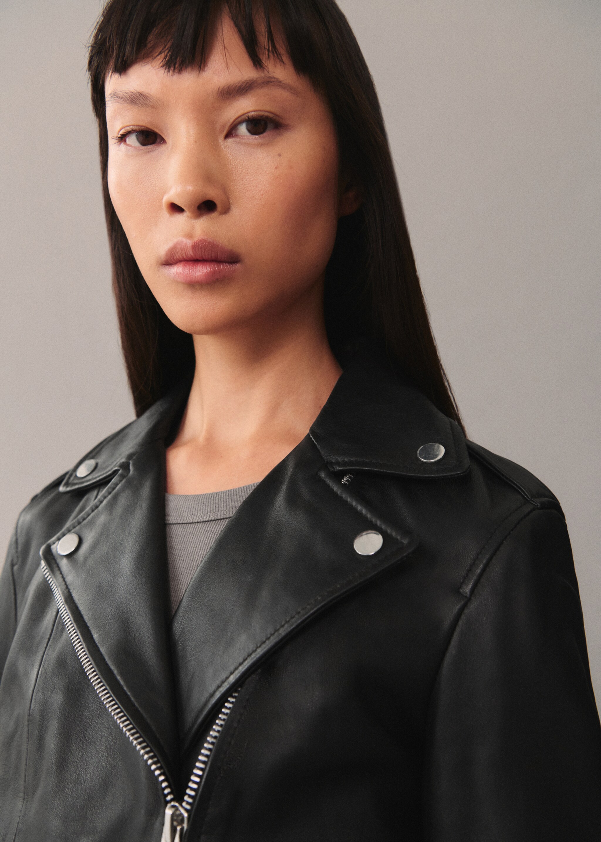 Leather biker jacket - Details of the article 1, Black. Ref: 77045659-00.