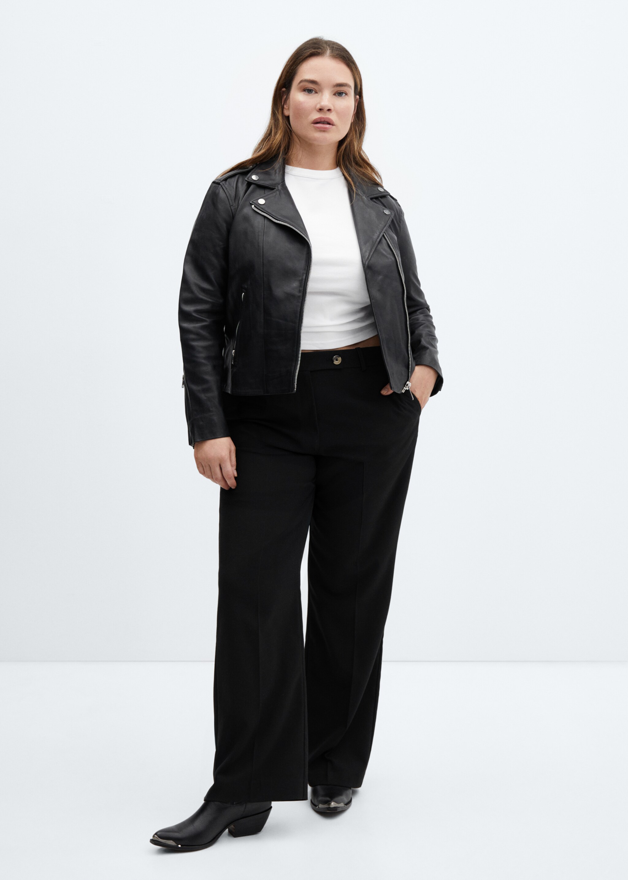 Leather biker jacket - Details of the article 3, Black. Ref: 77045659-00.