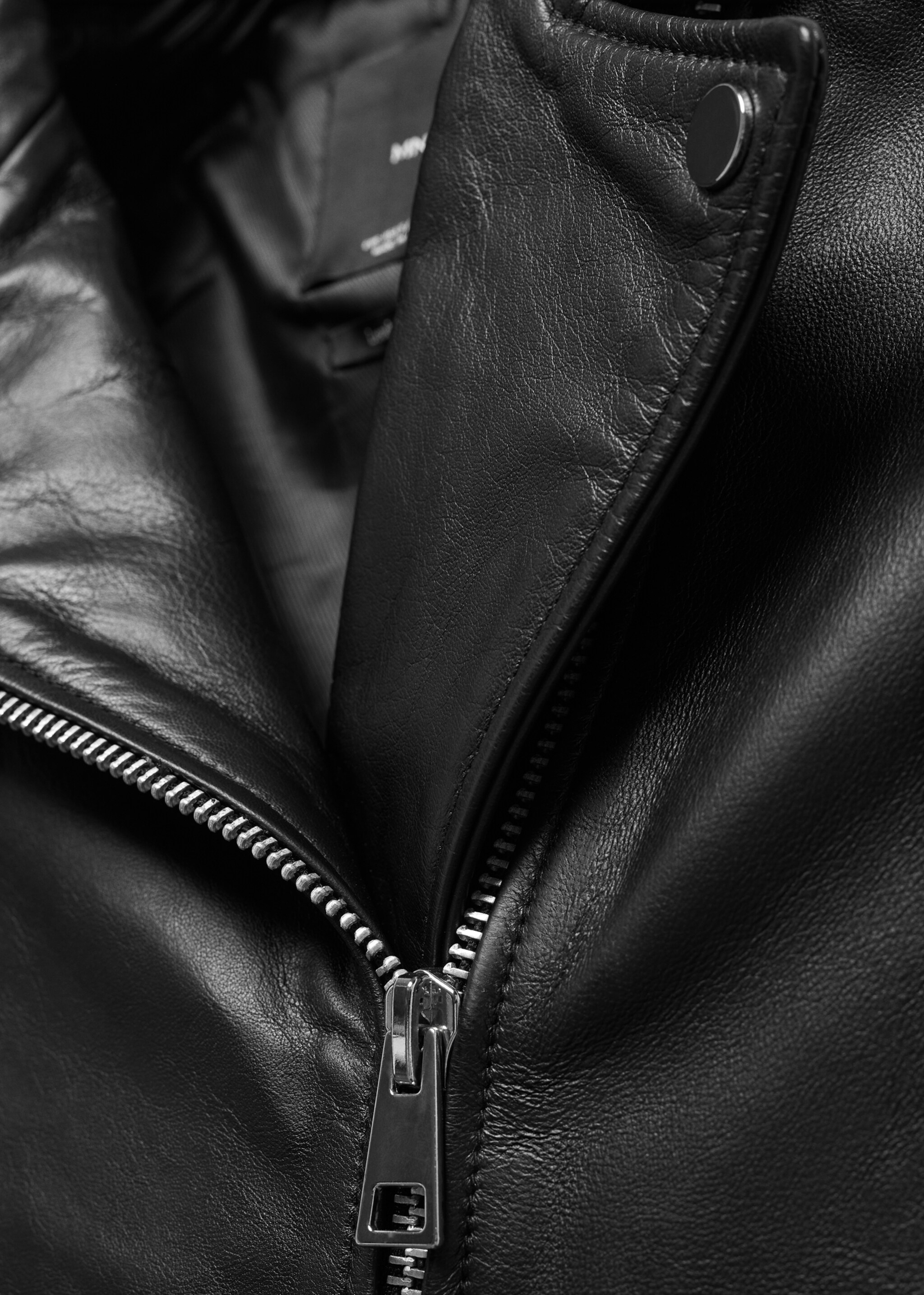 Leather biker jacket - Details of the article 8, Black. Ref: 77045659-00.