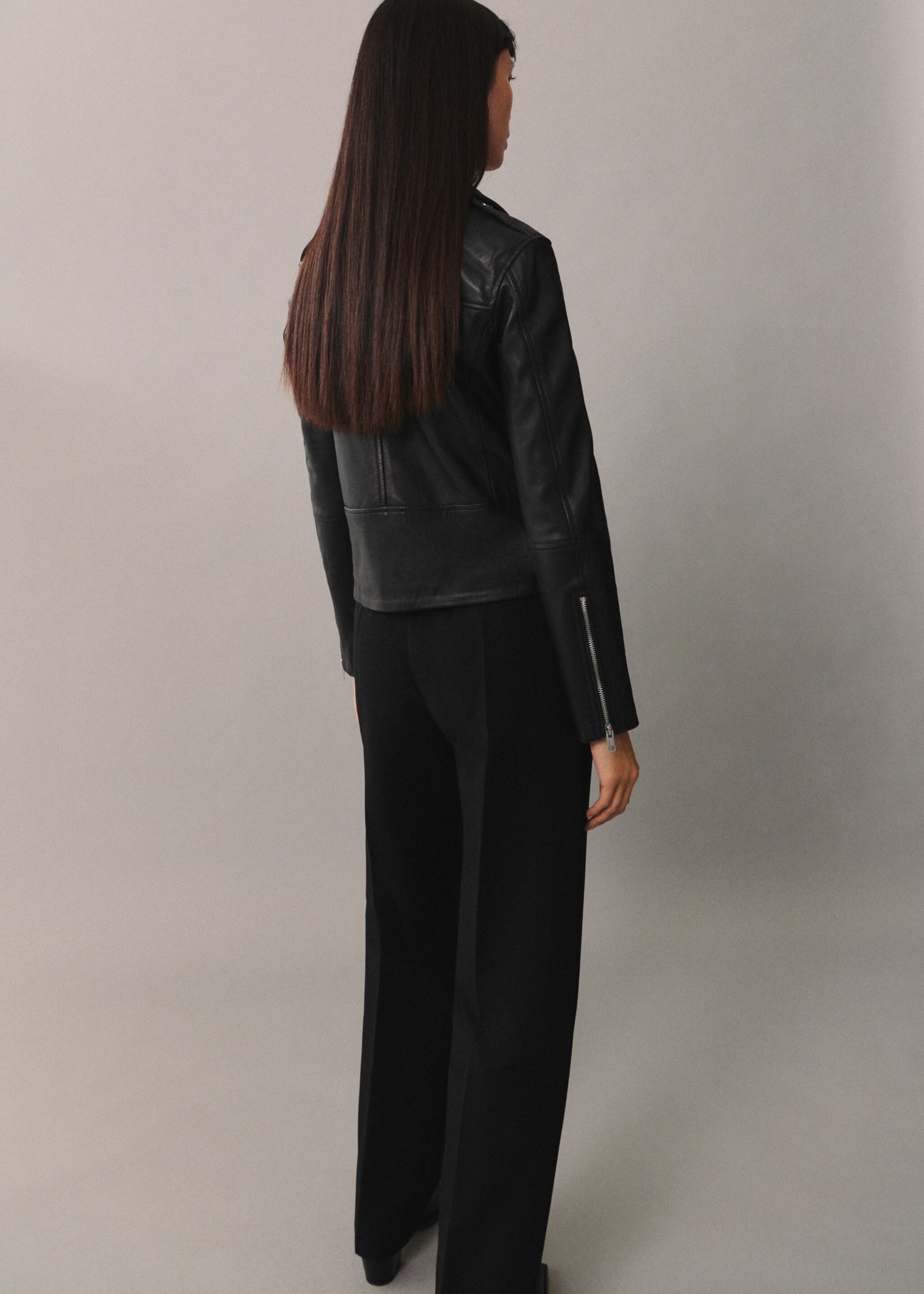 Leather biker jacket - Reverse of the article, Black. Ref: 77045659-00.