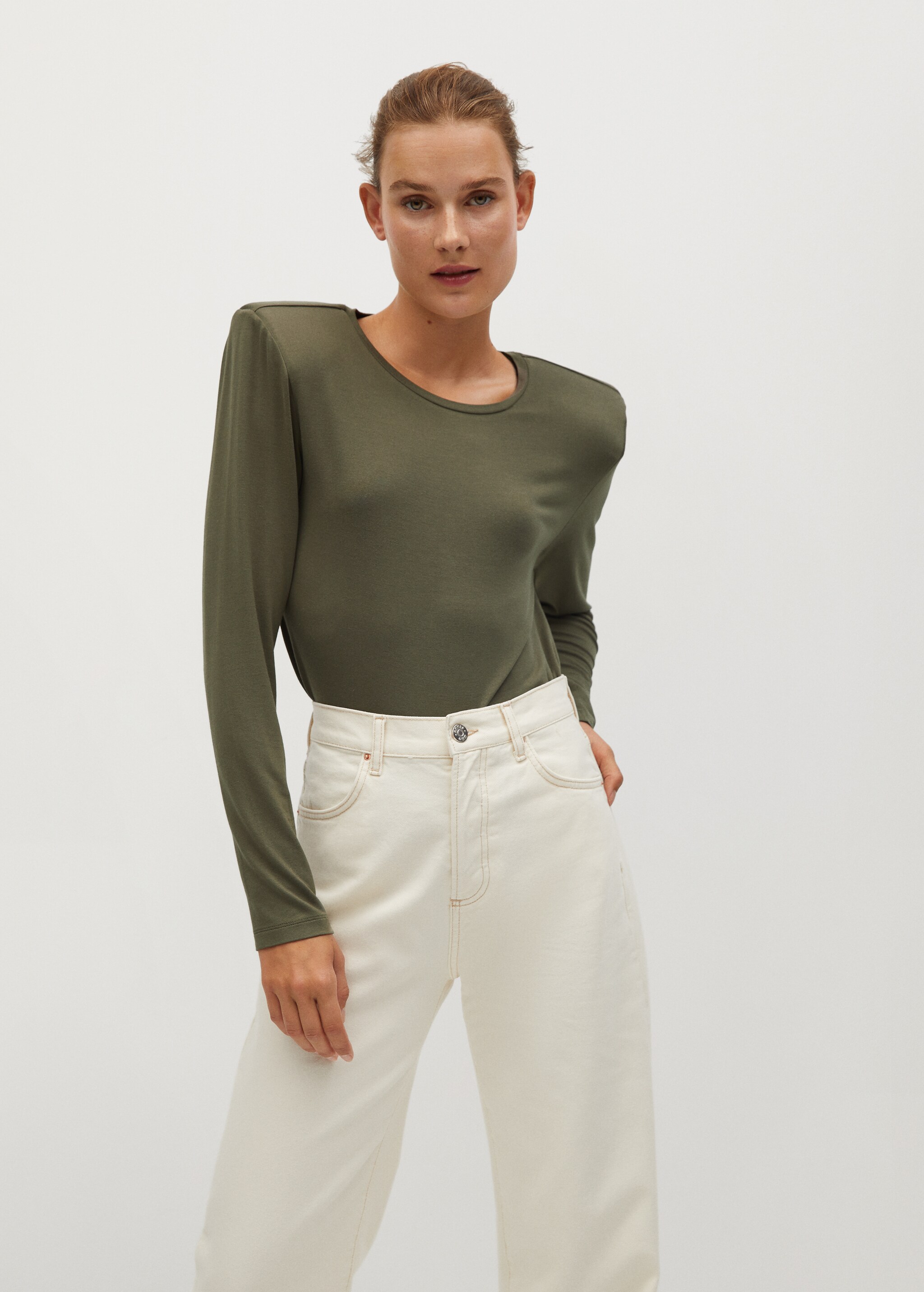 T-shirt met lange mouwen met schoudervullingen - Middenvlak