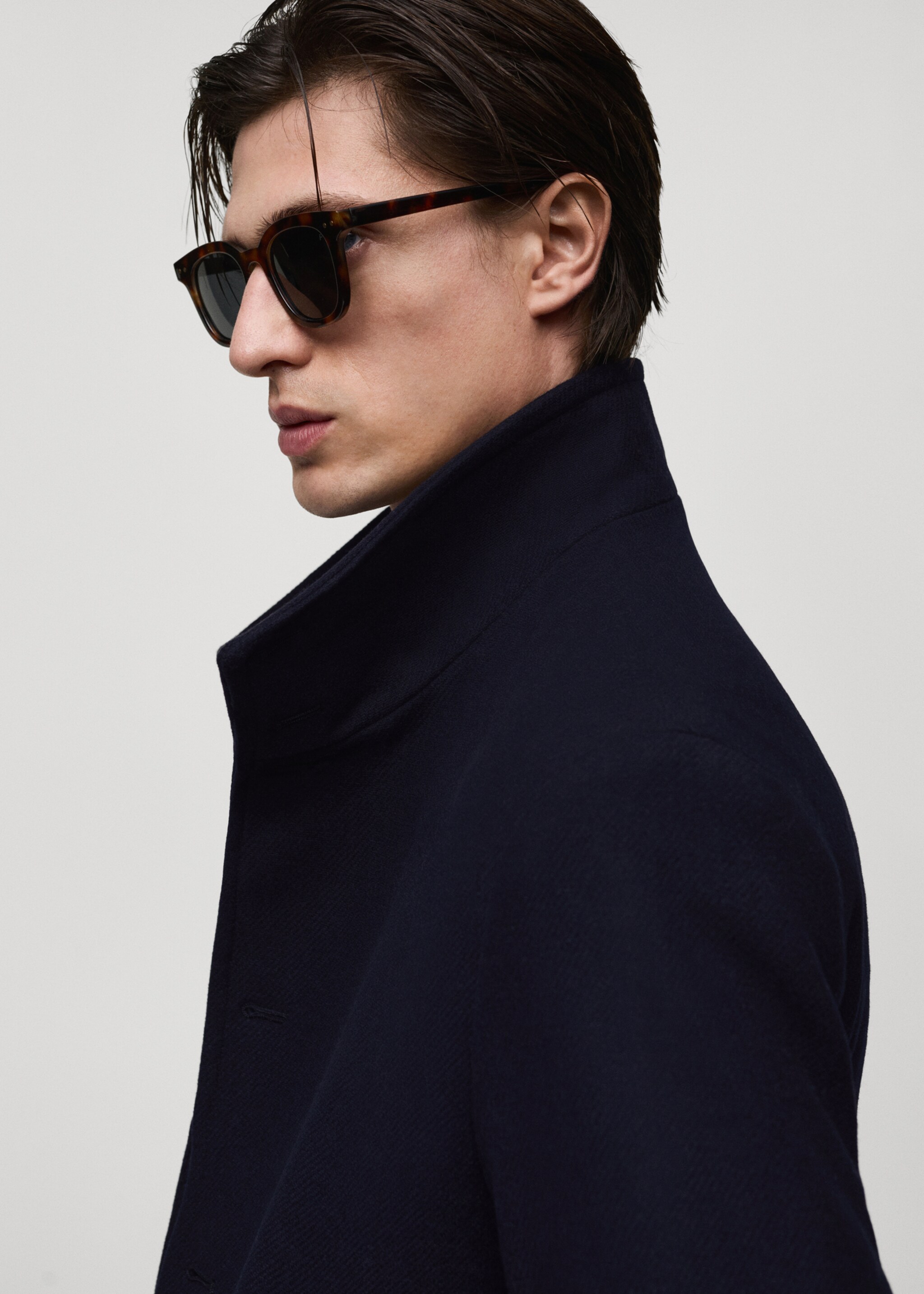 Wool funnel neck coat - Details of the article 1, Dark Navy. Ref: 77045967-00.