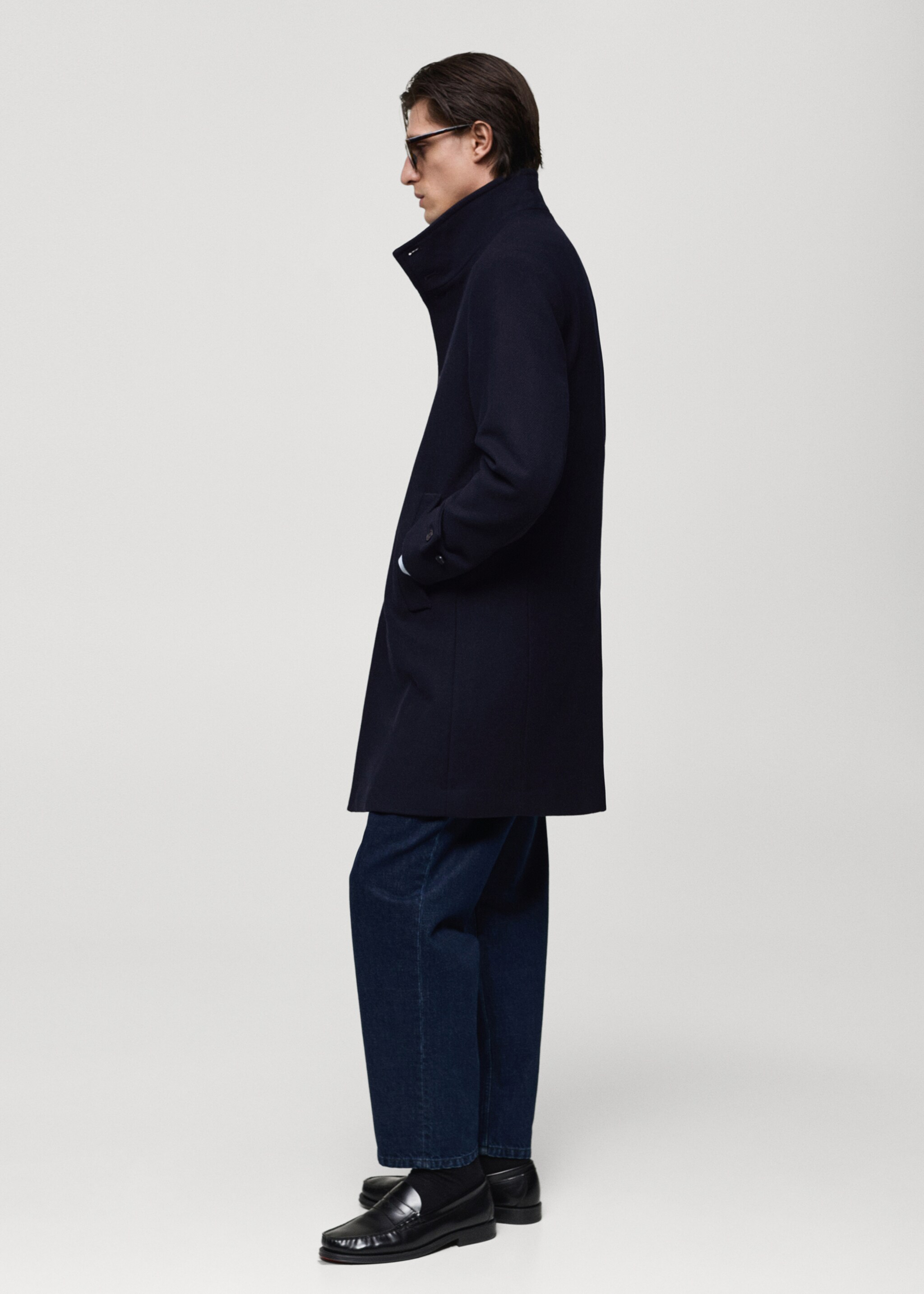 Wool funnel neck coat - Details of the article 4, Dark Navy. Ref: 77045967-00.