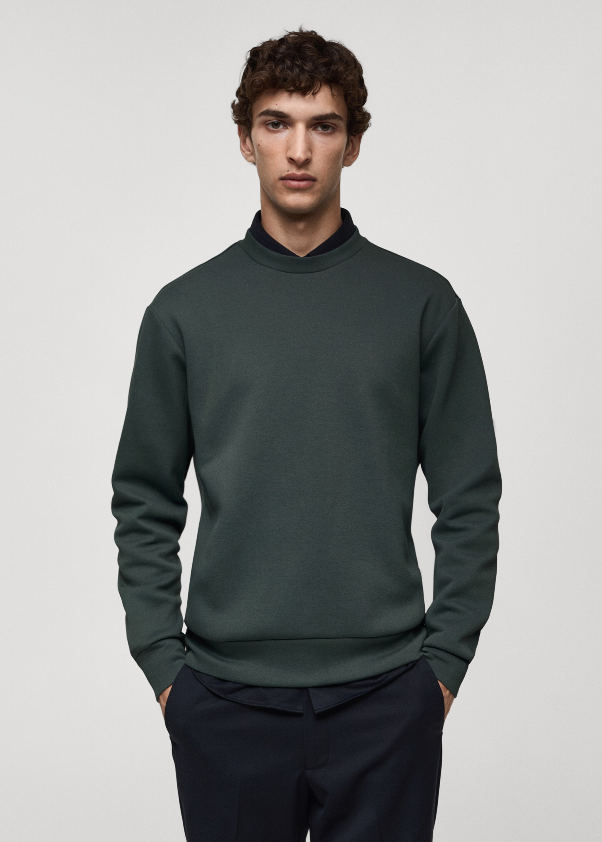 Comfort stretch sweatshirt in crease-resistant fabric - Medium plane, Green. Ref: 77045968-00.
