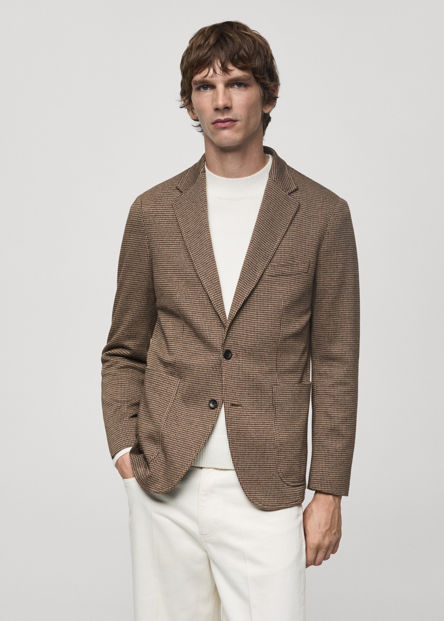 Slim Fit-Sakko mit Mikro-Hahnentrittmuster - Mittlere Ansicht